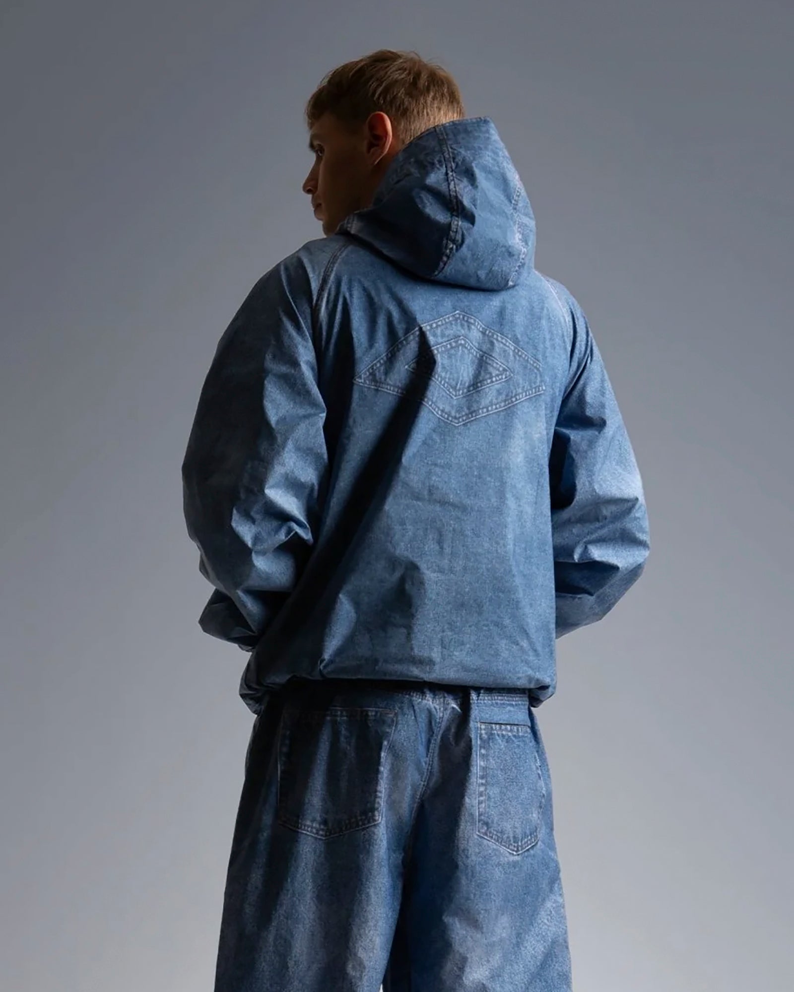 Wasted Paris Trompe L'oeil Windbreaker Washed Blue Windbreaker 177050 On Model Back View | Overkill