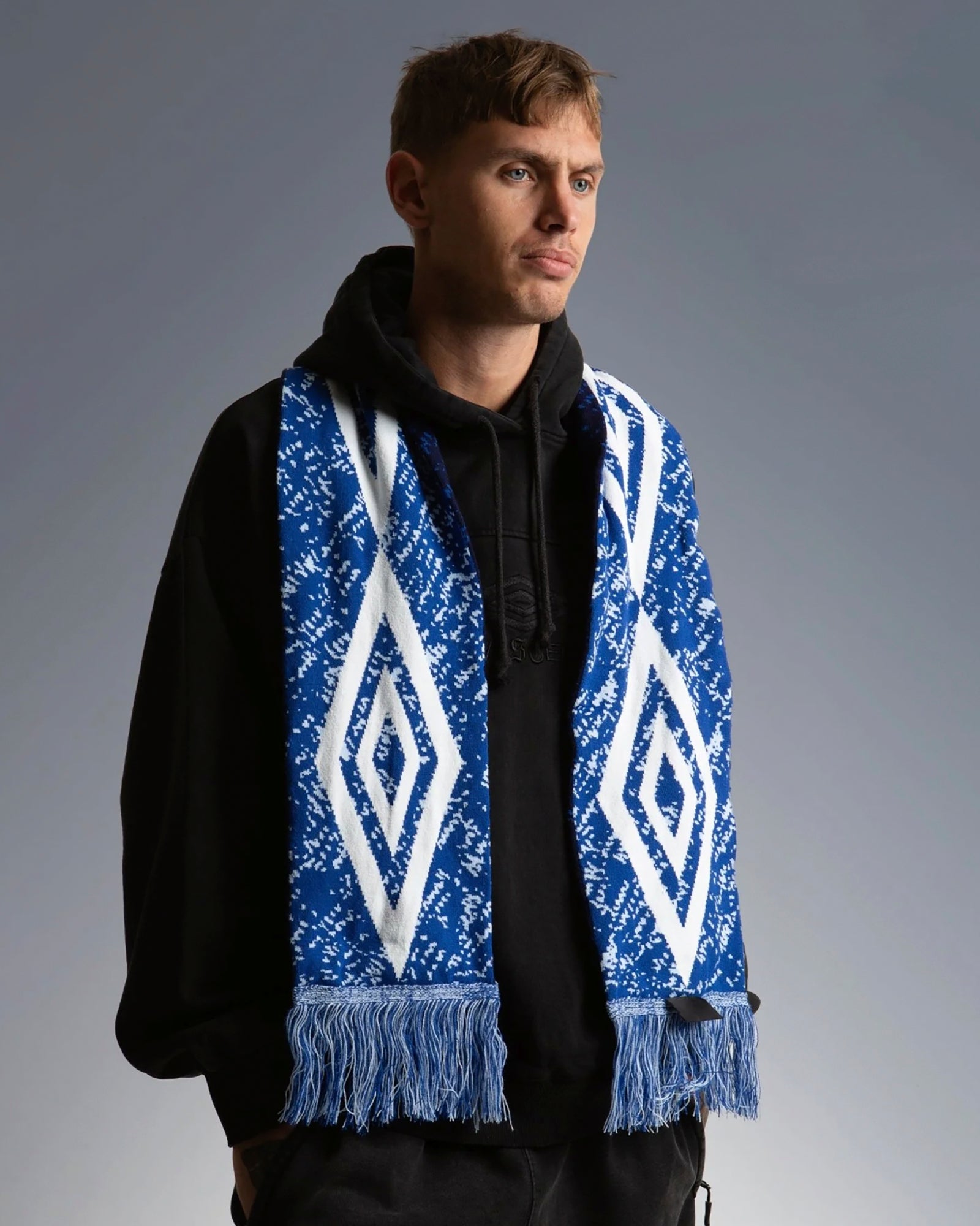 Wasted Paris Trompe L'oeil Scarf Blue / White Scarves 177058 On Model View 1 | Overkill