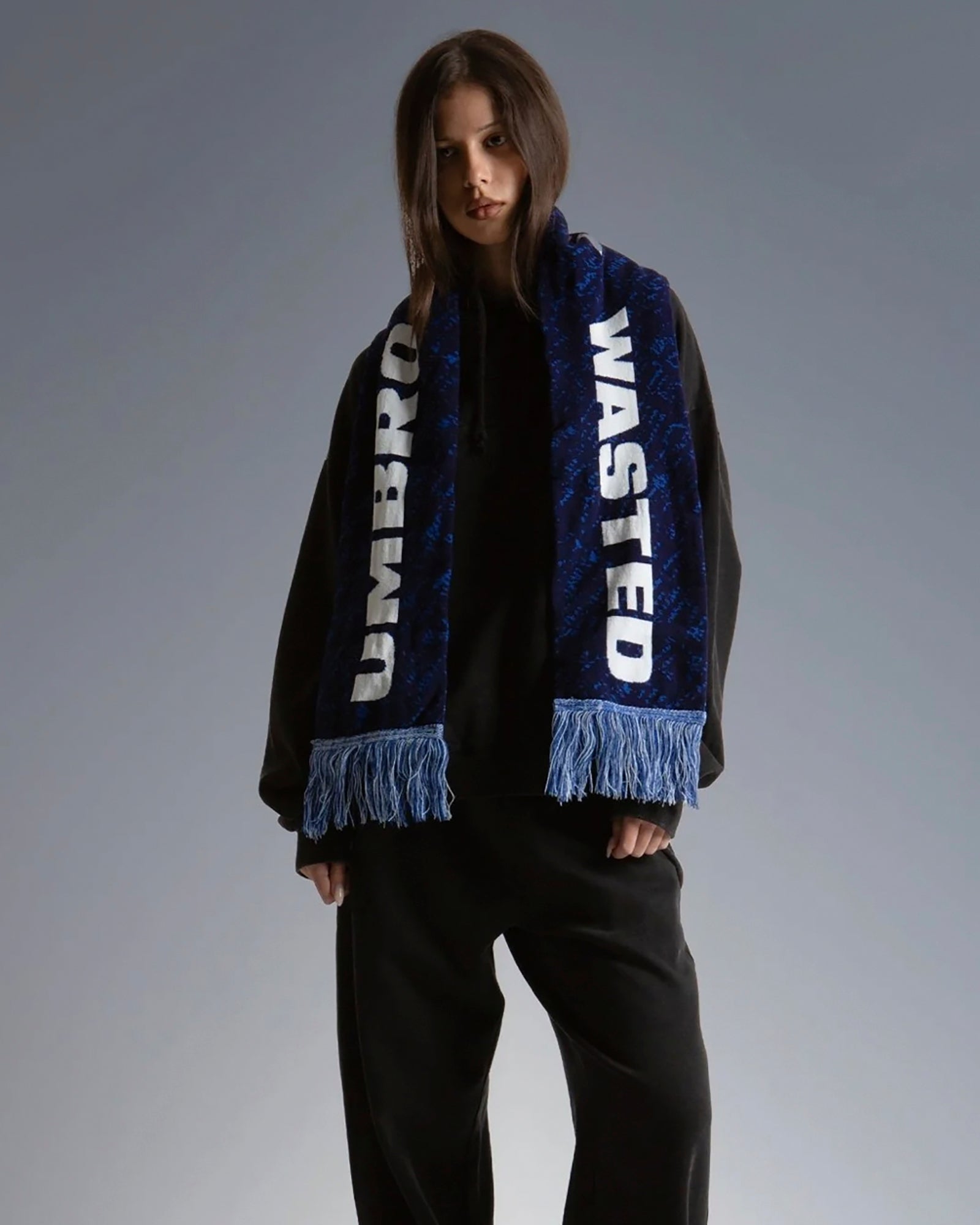 Wasted Paris Trompe L'oeil Scarf Blue / White Scarves 177058 On Model View 2 | Overkill
