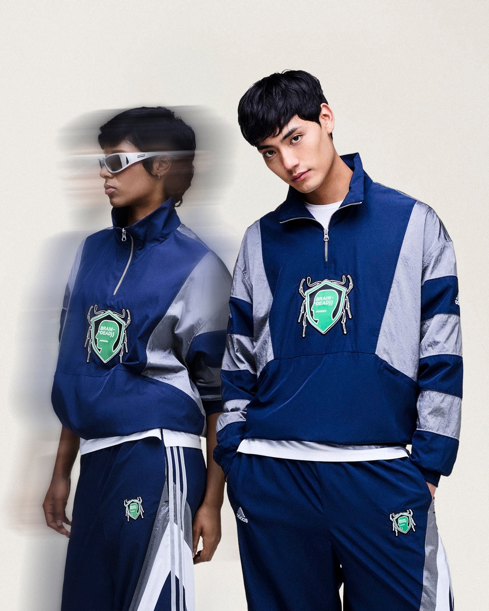 adidas Track Top Collegiate Navy Track Jackets JZ1055 On Model Front View | Overkill
