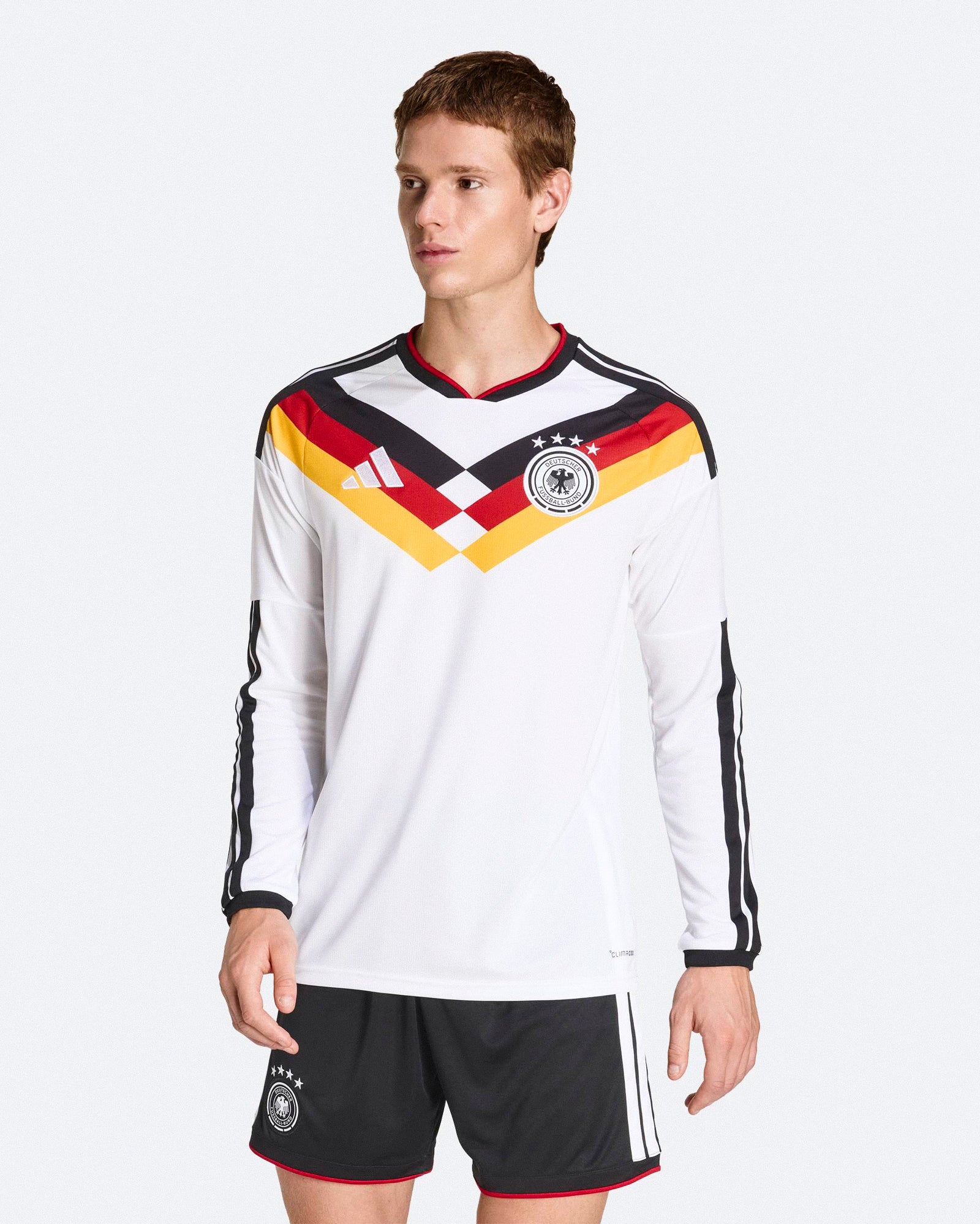 adidas DFB Germany LS Home Jersey White Longsleeves JM1380 On Model Front View | Overkill