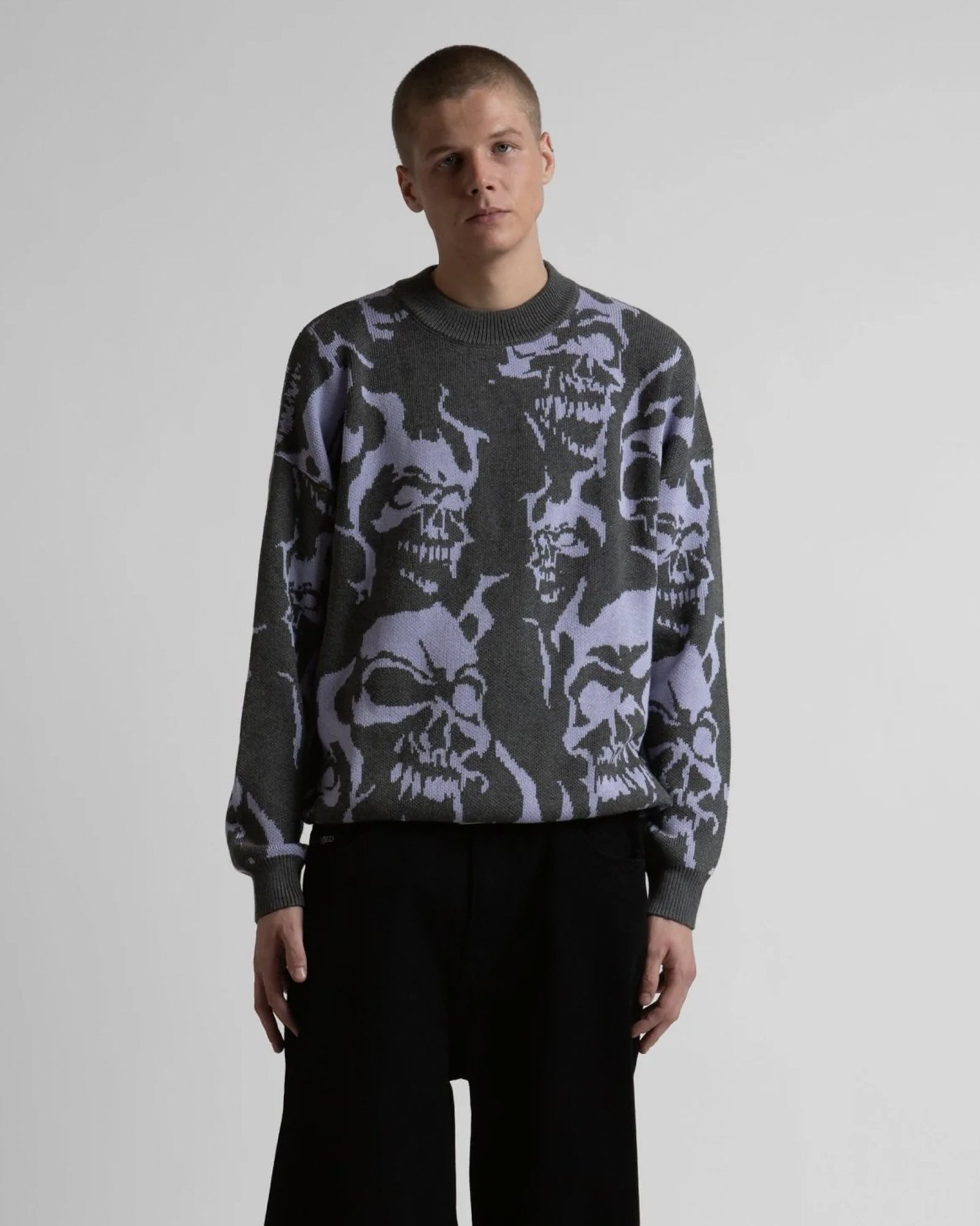 Wasted Paris Skull Sweater Charcoal / Lilac Sweatshirts 175532 On Model Front View | Overkill