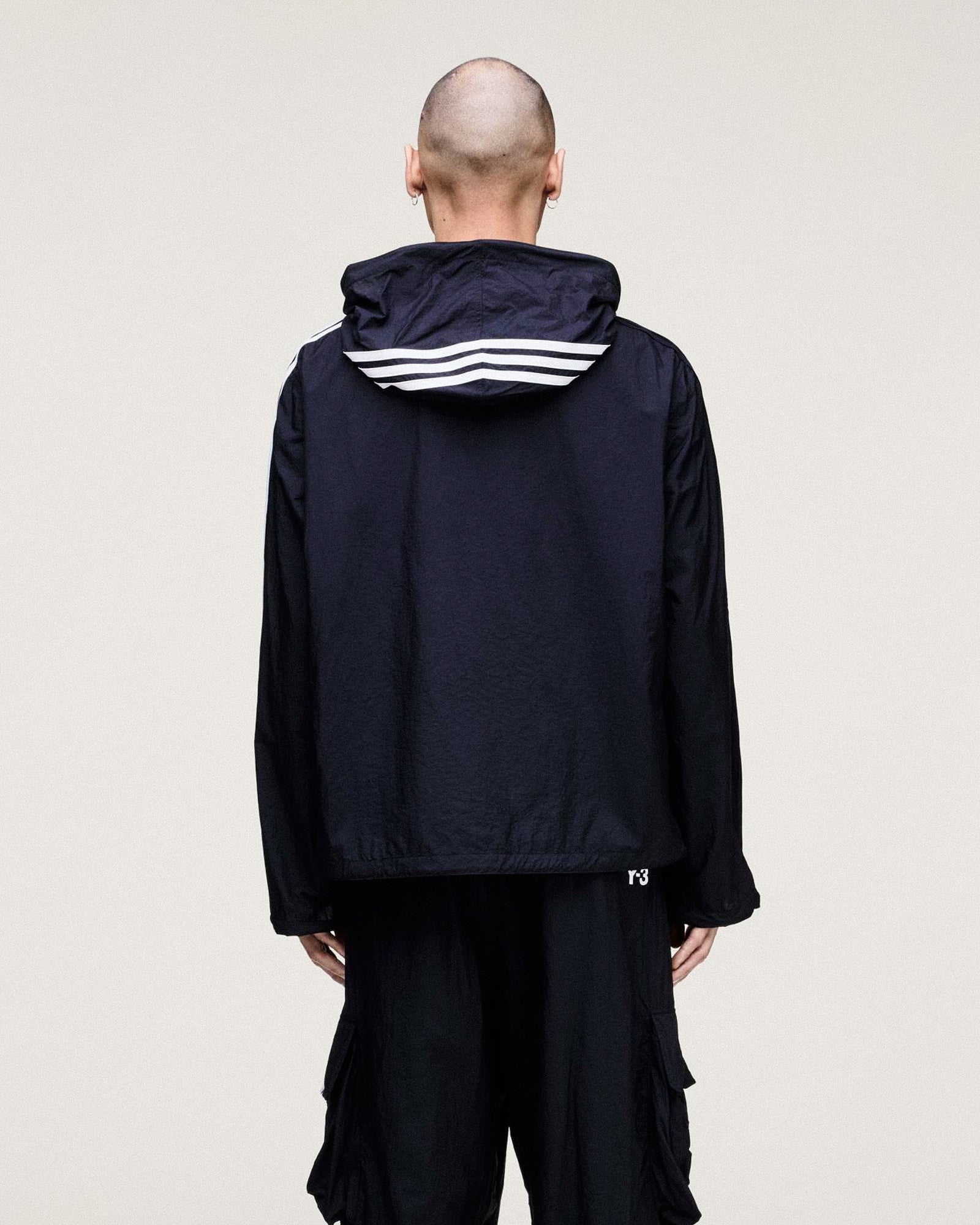 Y-3 Nylon Wired 3 Stripes Track Top Black Track Jackets KF1085 On Model Back View | Overkill