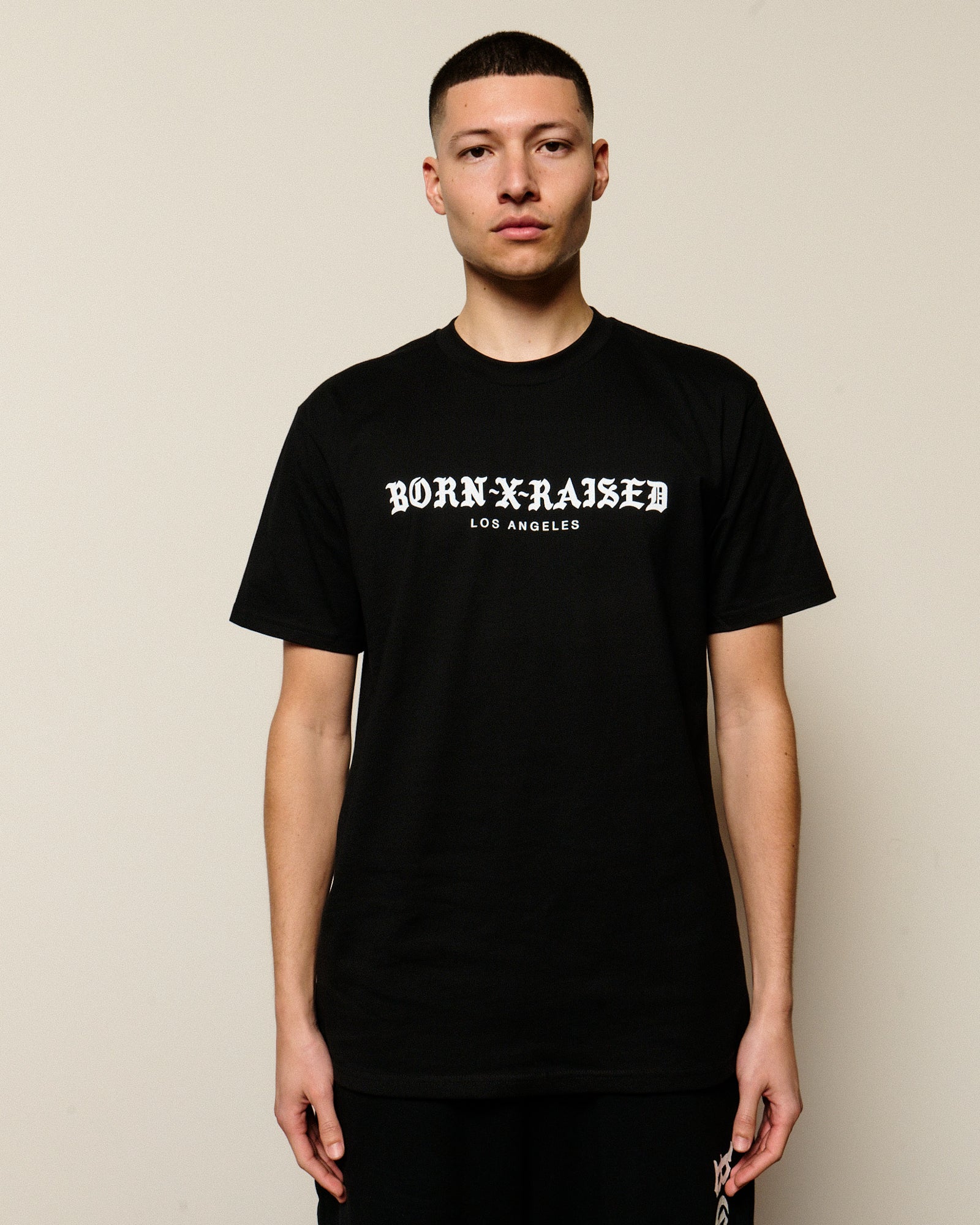 Born x Raised BXR Standard LA S/S Tee Black T-Shirts B0001BXRST-BLK On Model Front View | Overkill