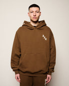 Born x Raised Embroidered Hoodie Walnut W / Cream Hoodies B0005EMBR2-WLCR On Model Front View | Overkill
