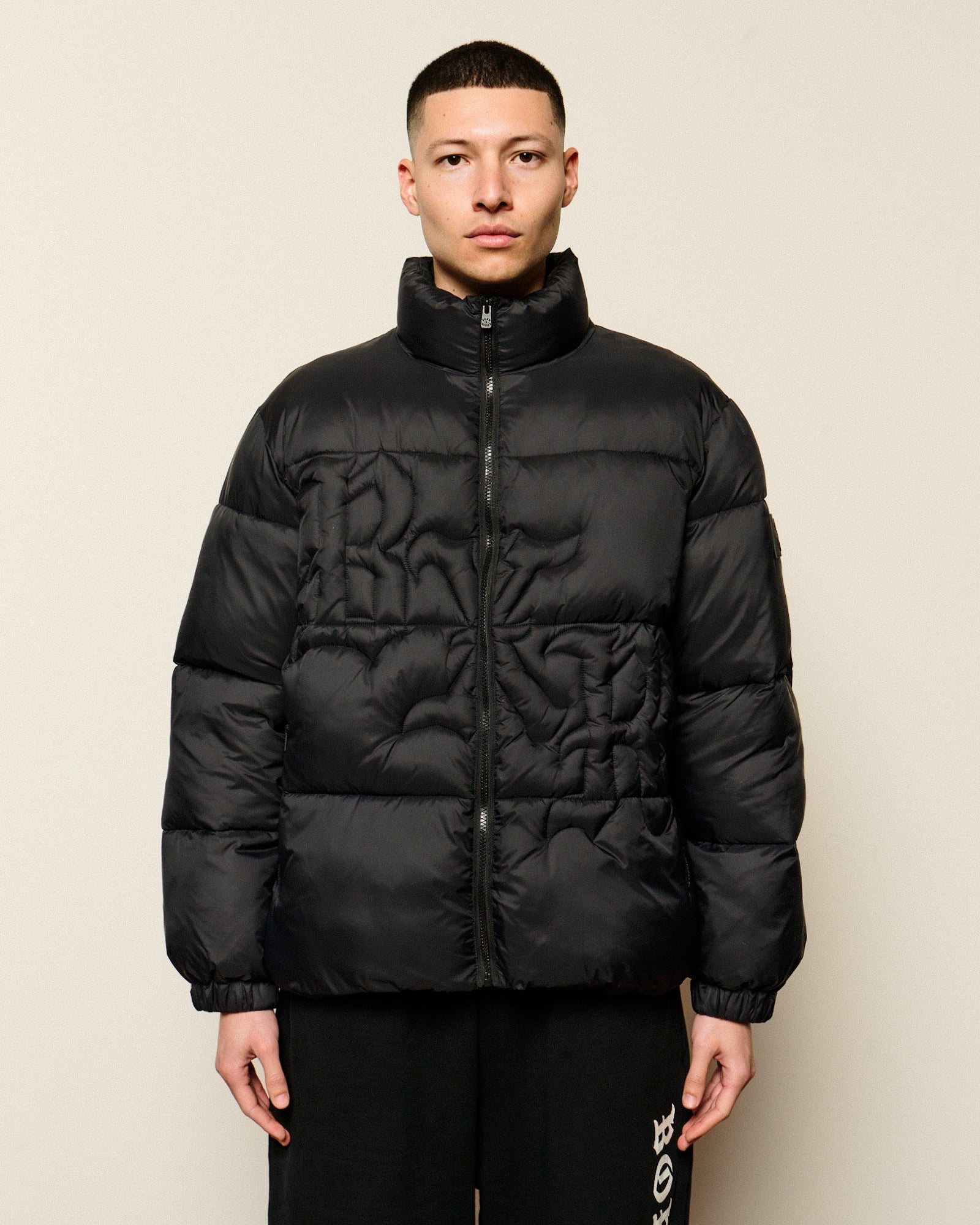 Born x Raised BXR Puffer Jacket Black Puffer Jackets B3030BXRPU-BLK On Model Front View | Overkill