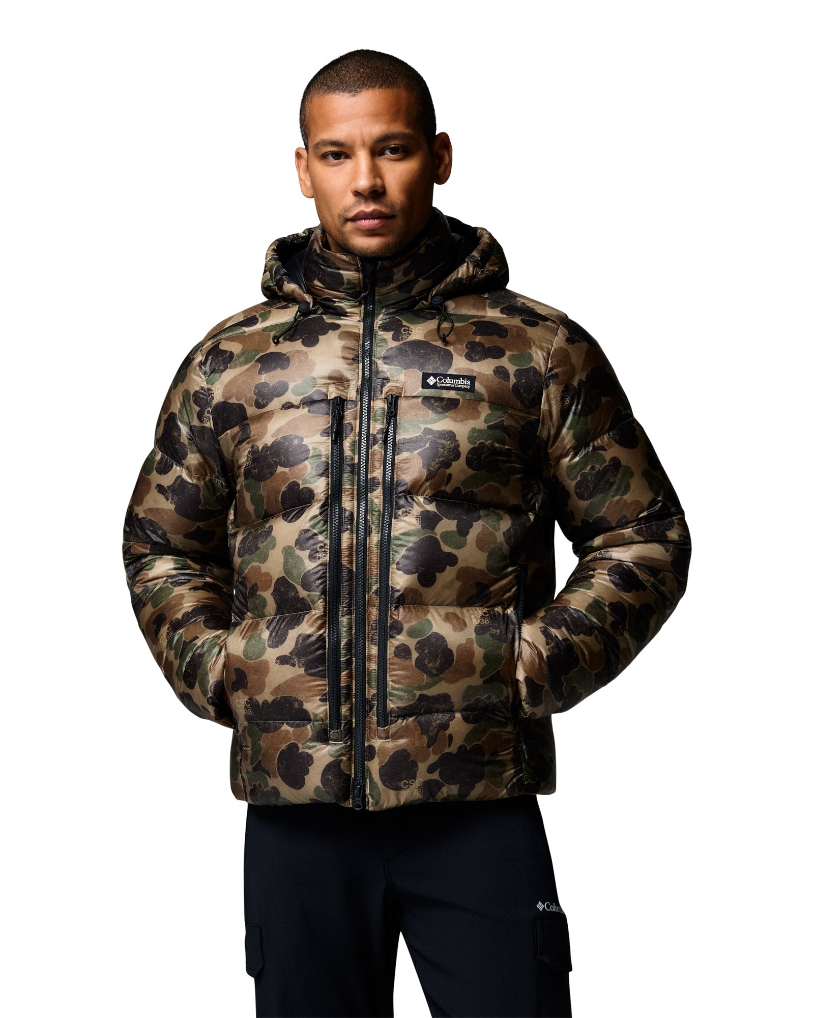 Columbia CSC1938™ Dually Mountain Jacket British Tan Duck Camo Puffer Jackets 2176841265 On Model Front View | Overkill
