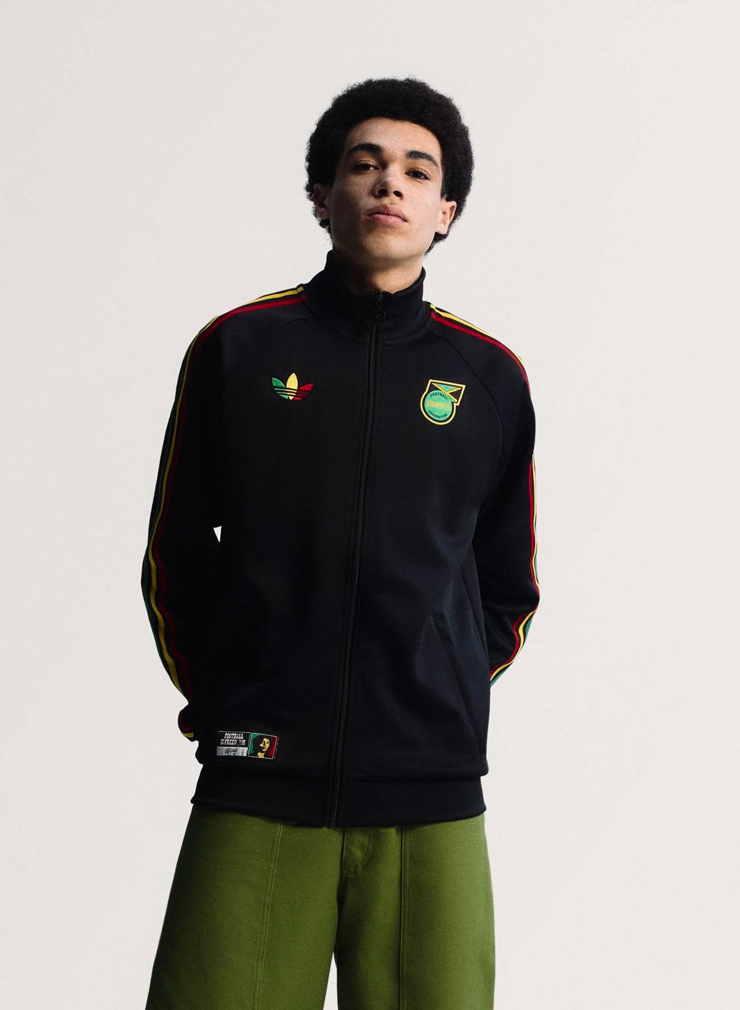 adidas JFF Jamaica OG Track Top Black Track Jackets JY5225 On Model Front View | Overkill