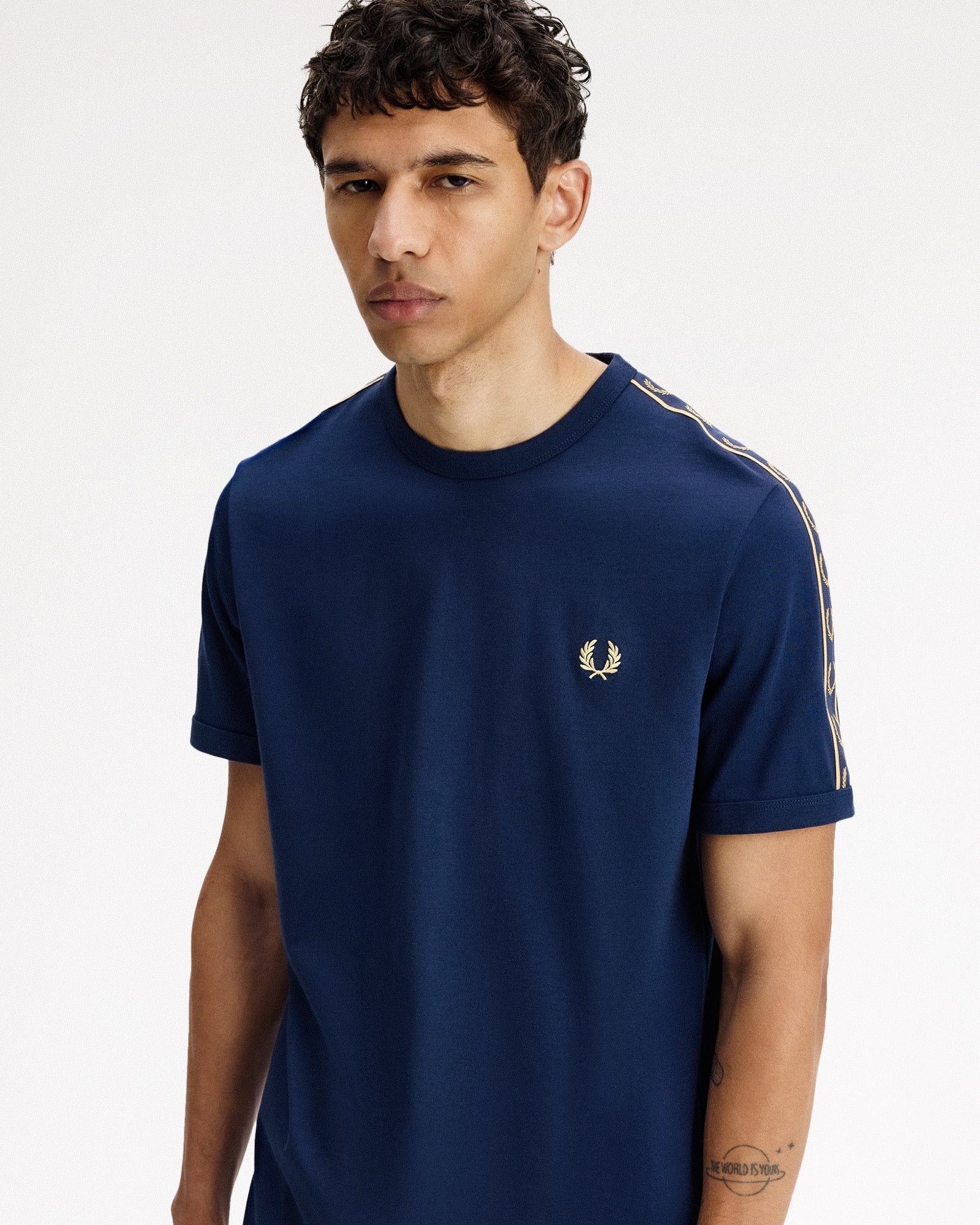 Fred Perry Contrast Tape Ringer T-Shirt Tennis Blue / Champagne T-Shirts M4613-91A Style Inspiration | Overkill