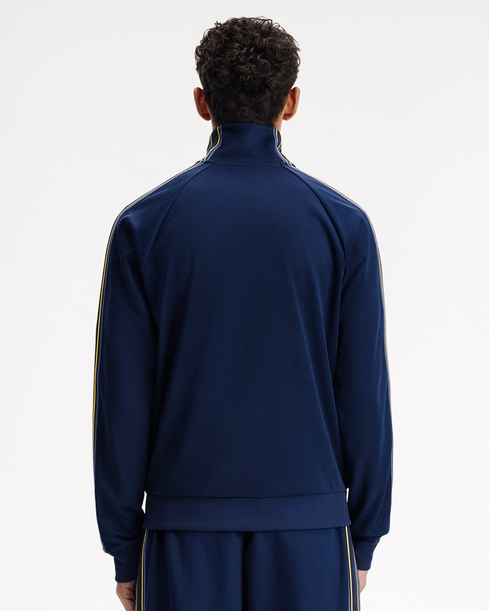 Fred Perry Tramline Tape Track Jacket Tennis Blue Track Jackets J2309-X86 On Model Back View | Overkill