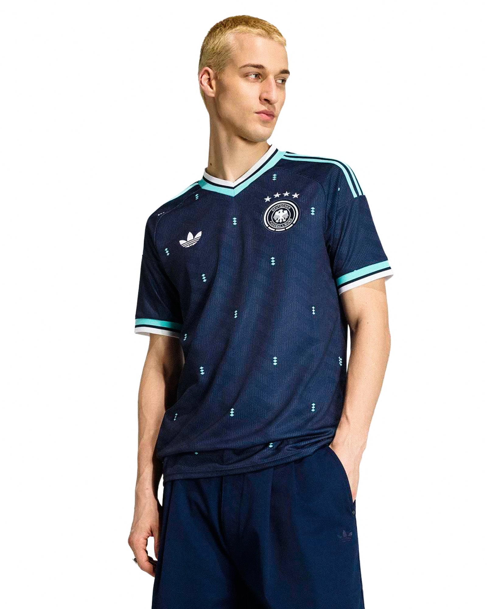 adidas DFB Germany Away Jersey Collegiate Navy T-Shirts JN2074 On Model Front View | Overkill