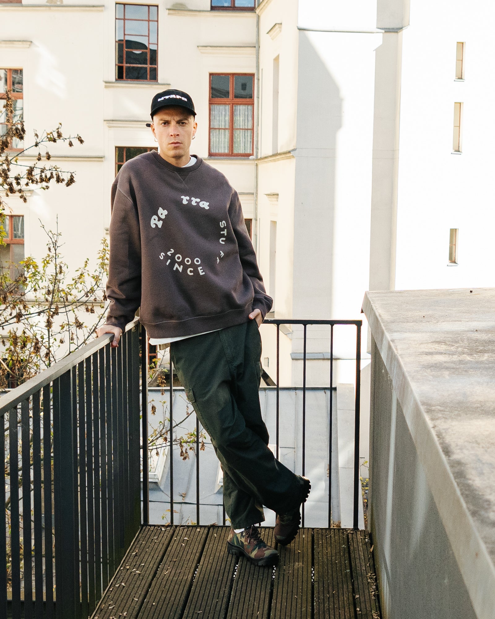 Parra Gasoline Crew Neck Sweatshirt Brown Sweatshirts 55236 On Model Front View | Overkill