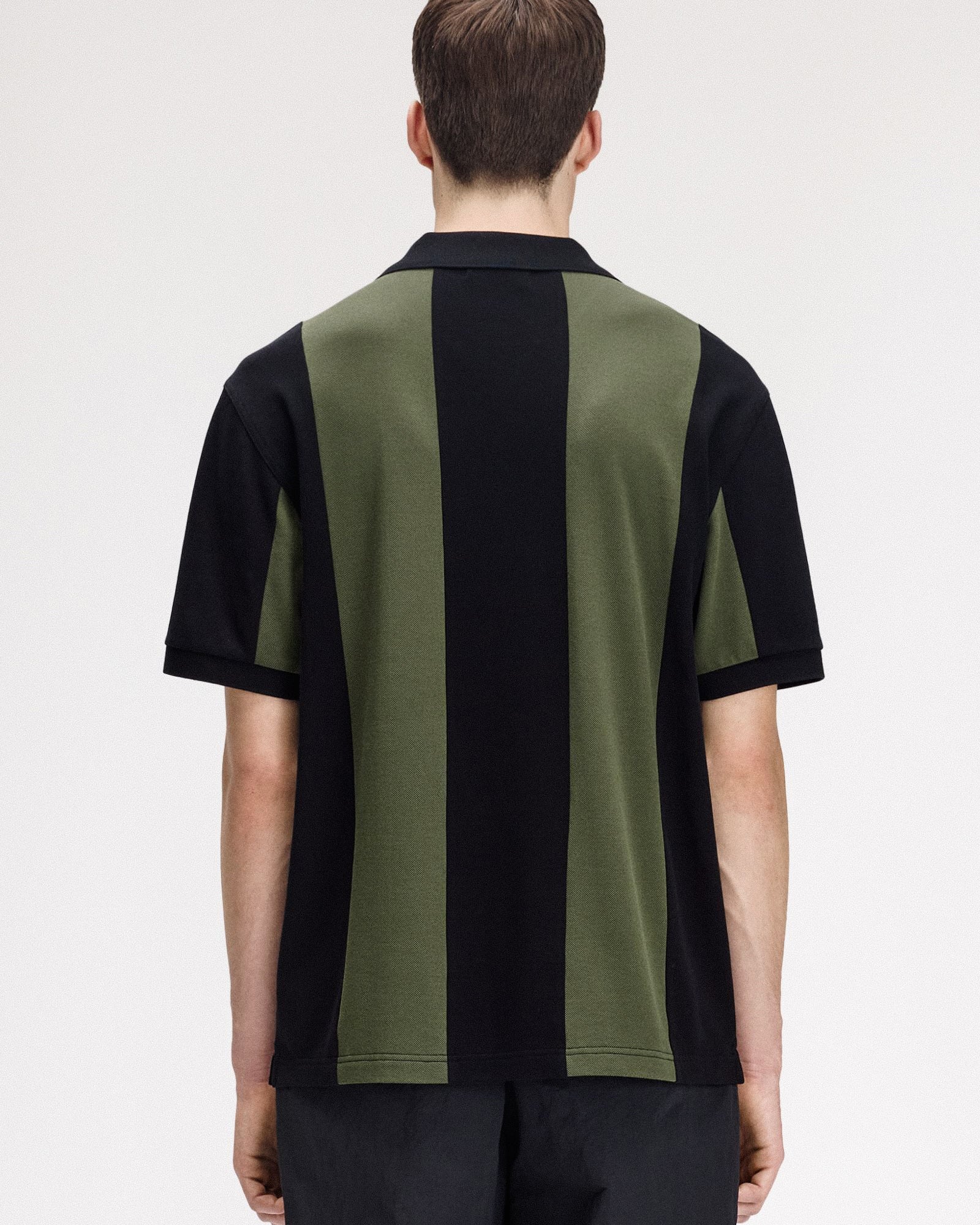 Fred Perry Meyba Cut And Sew Polo Shirt Black Polo Shirts SM2160-102 On Model Back View | Overkill