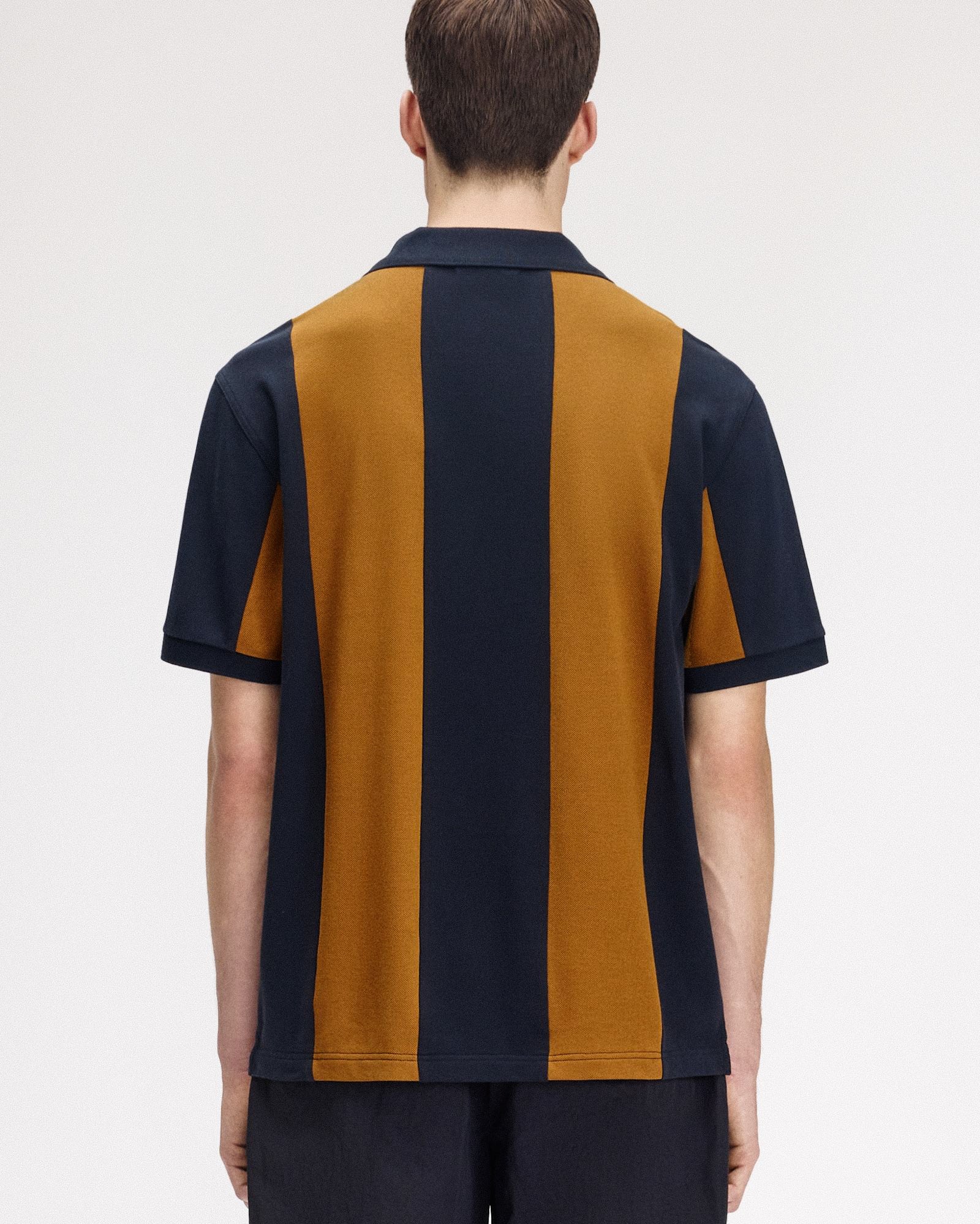Fred Perry Meyba Cut And Sew Polo Shirt Navy Polo Shirts SM2160-608 On Model Back View | Overkill