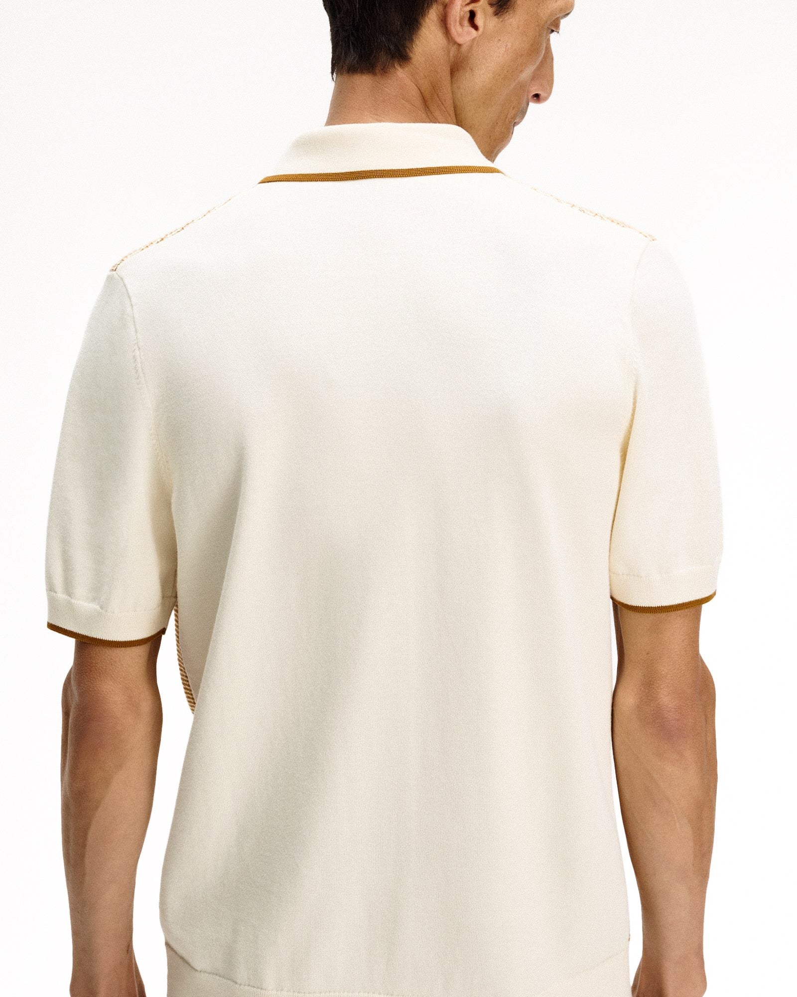 Fred Perry Tonic Waffle Knitted Shirt Ecru Polo Shirts K2307-560 On Model Back View | Overkill