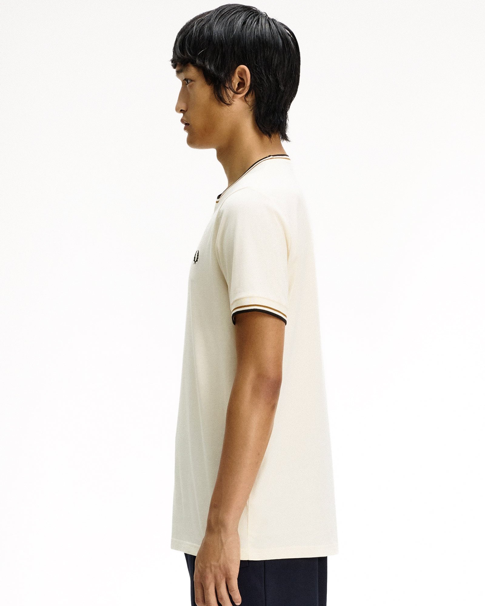 Fred Perry Twin Tipped T-Shirt Ecru / Dark Caramel / Black T-Shirts M1588V-79B Style Inspiration | Overkill