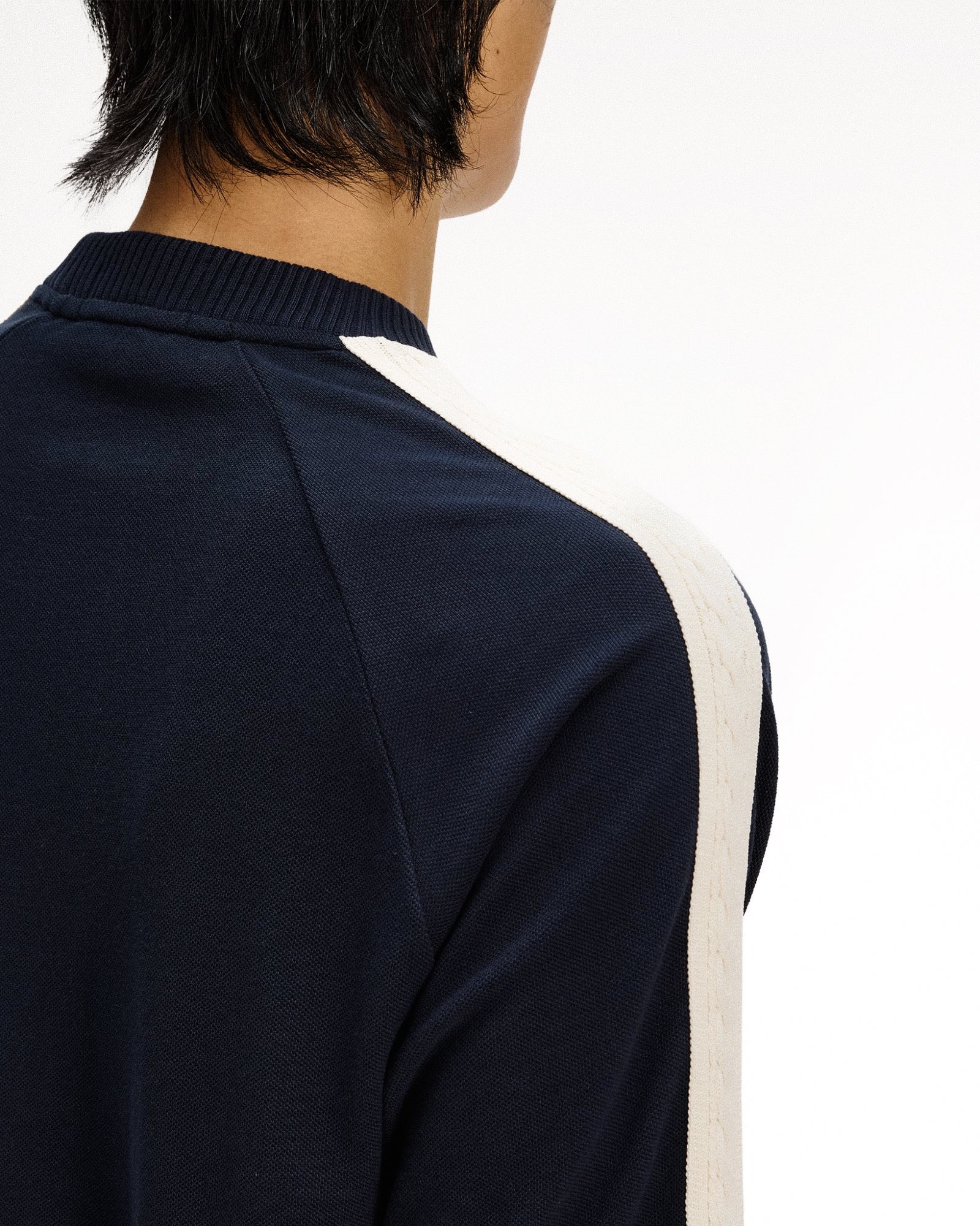Fred Perry Cable Taped T-Shirt Navy T-Shirts M2499-608 On Model Back View | Overkill