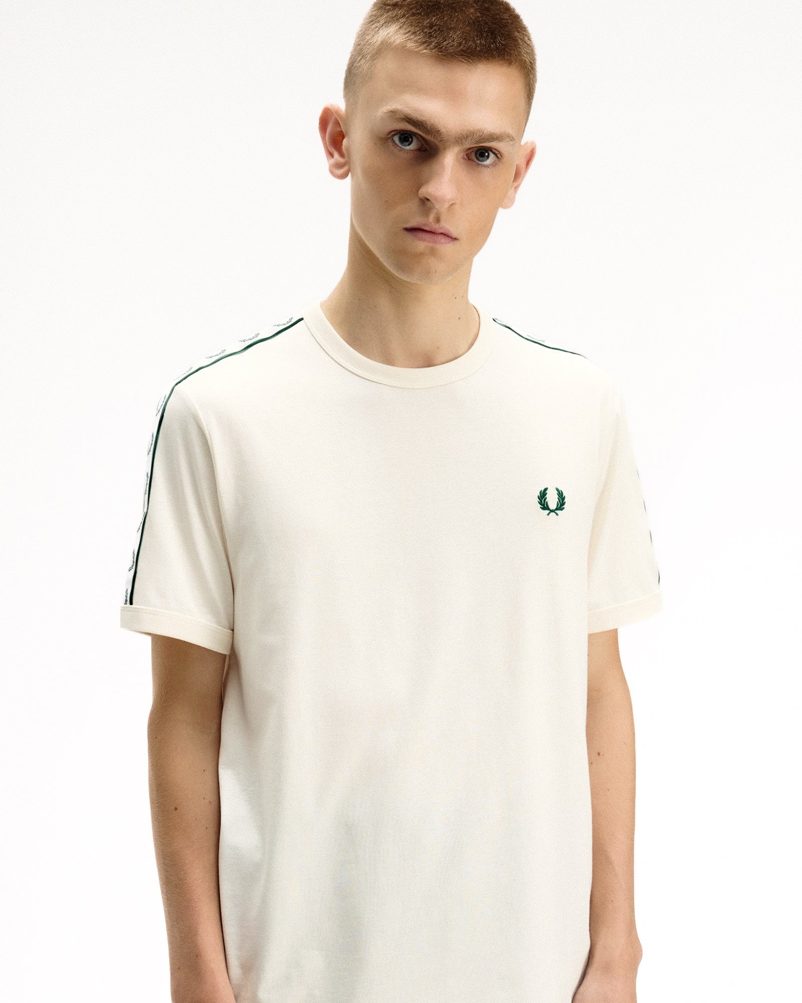 Fred Perry Contrast Tape Ringer T-Shirt Ecru T-Shirts M4613-560 Style Inspiration | Overkill