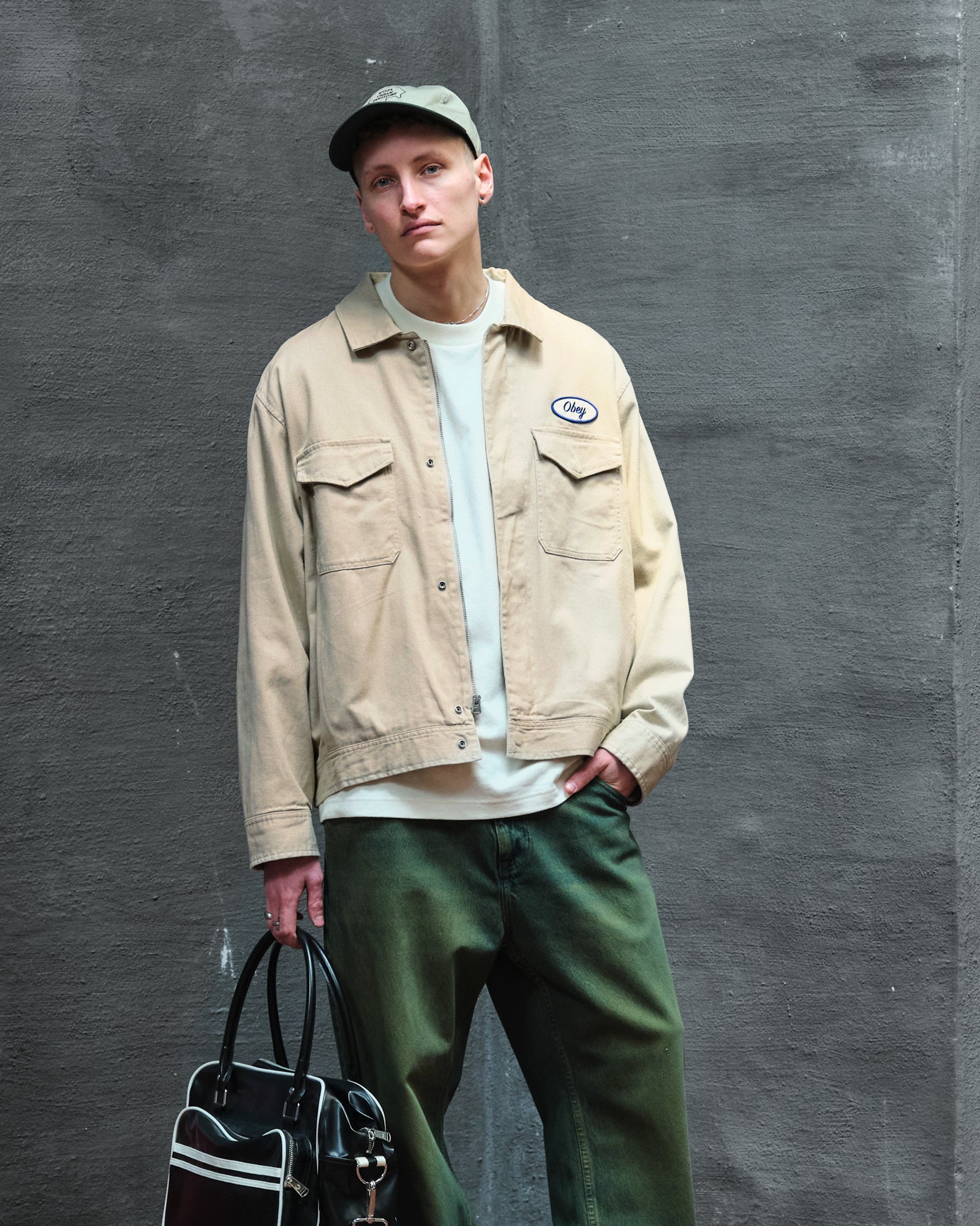 Obey Tilton Work Jacket Silver Grey Faded Wash Jackets Close-up | Overkill