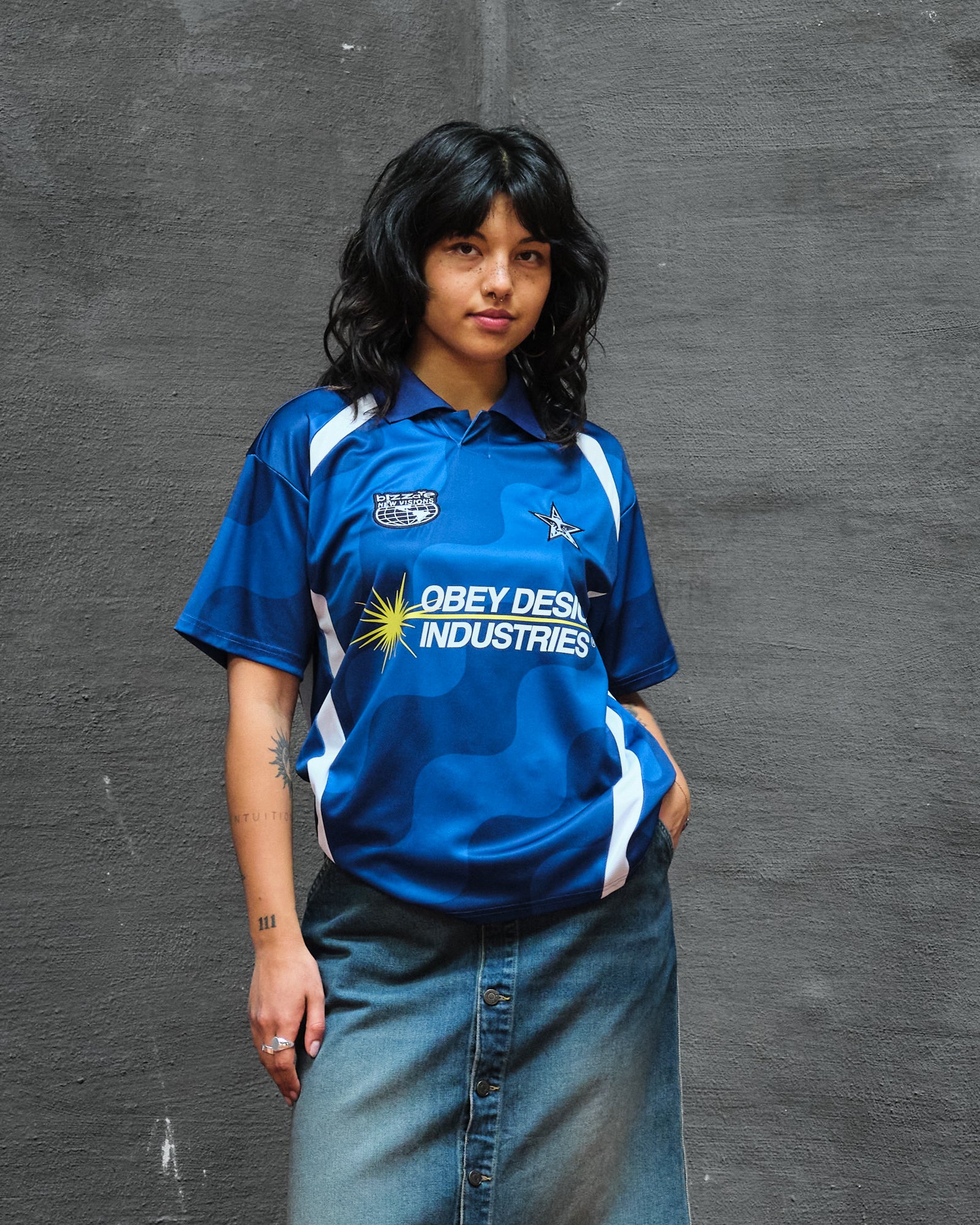 Obey Soccer Jersey Blue Multi Polo Shirts Close-up | Overkill