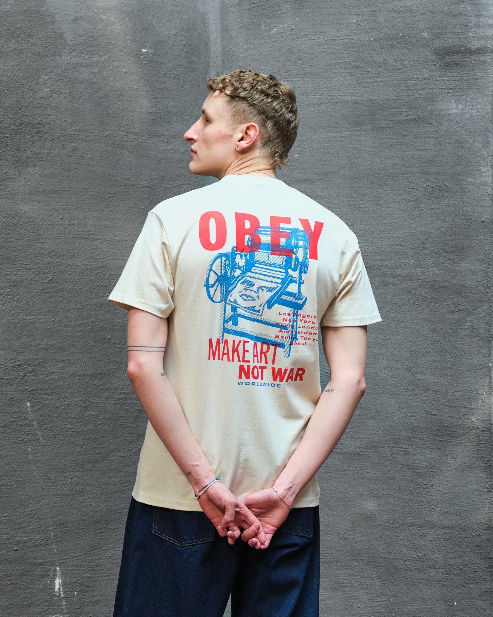 Obey Printing Press Make Art T-Shirt Cream T-Shirts Detailfoto | Overkill