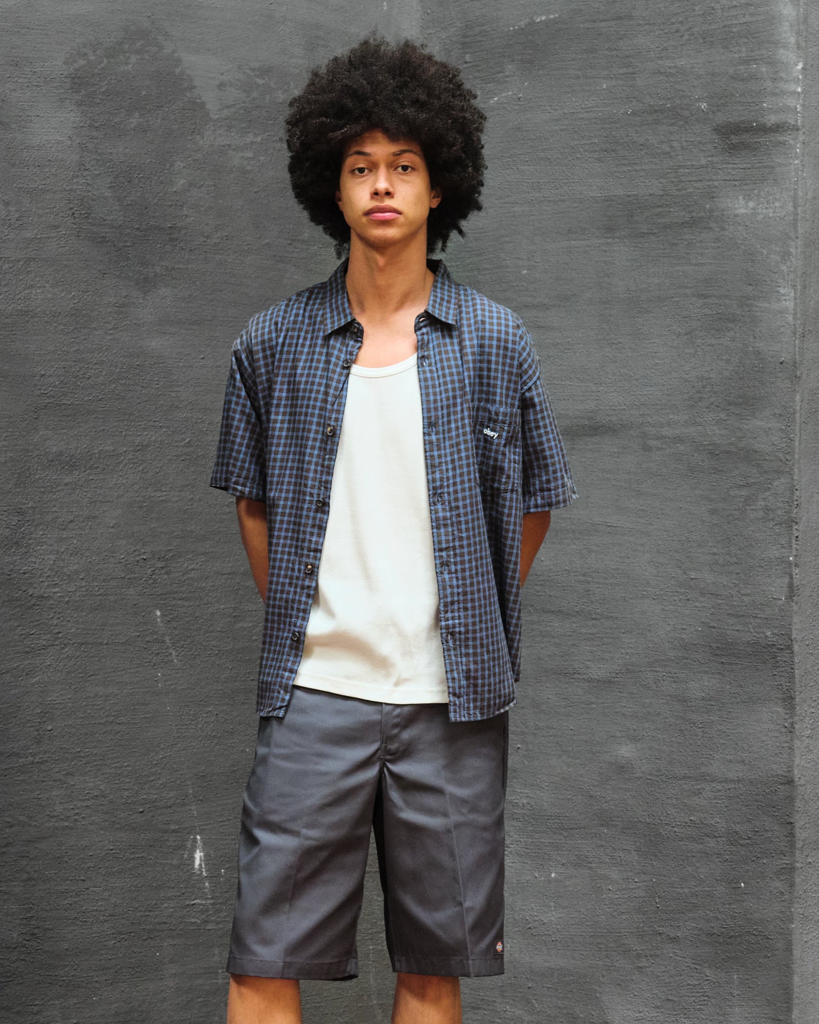 Obey BigWig Otis Woven Shirt Dull Blue Multi Shirts Close-up | Overkill