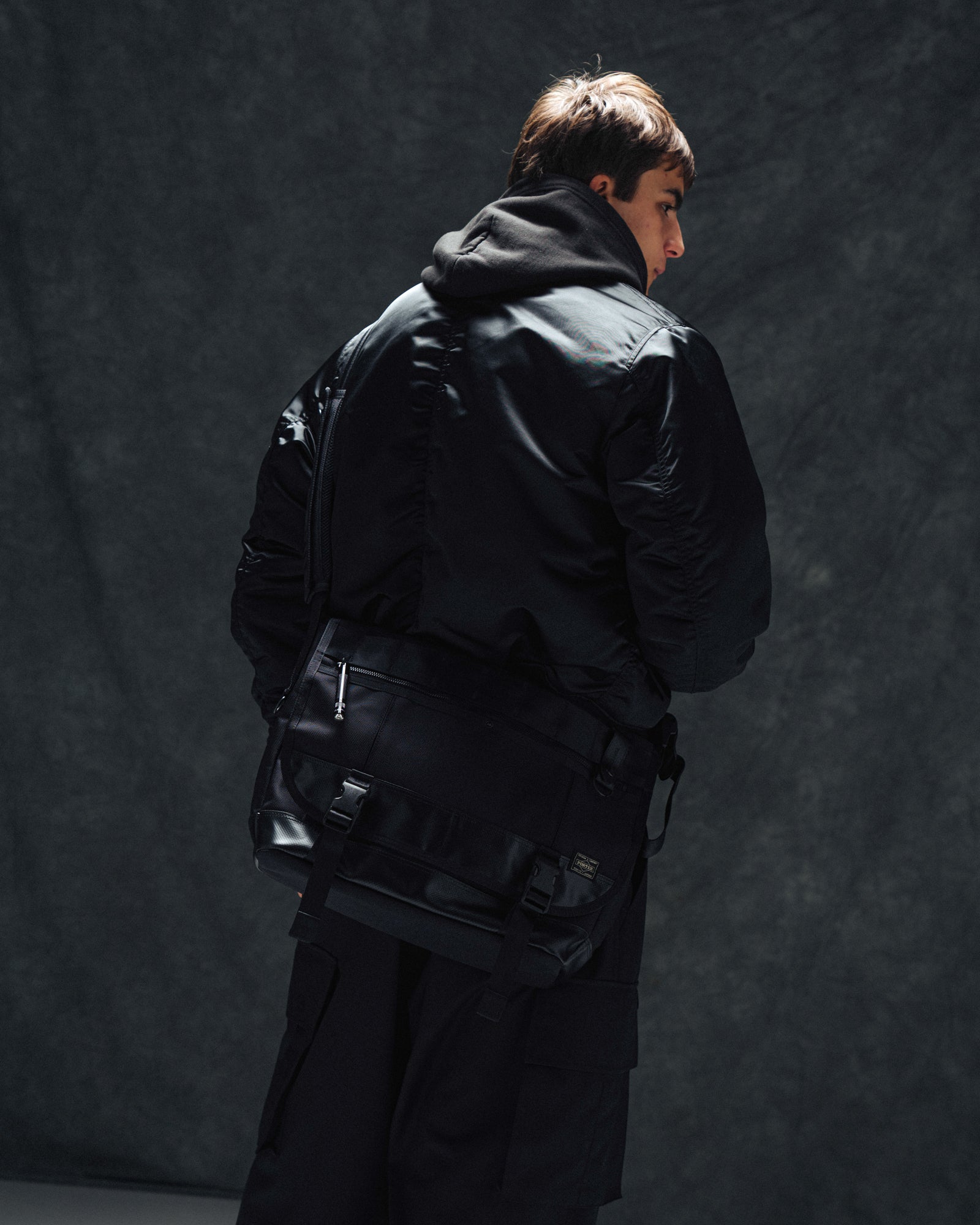 Porter-Yoshida & Co. Heat Messenger Bag (L) Black Briefcases & Messenger Bags 703-07967-10 On Model View 1 | Overkill