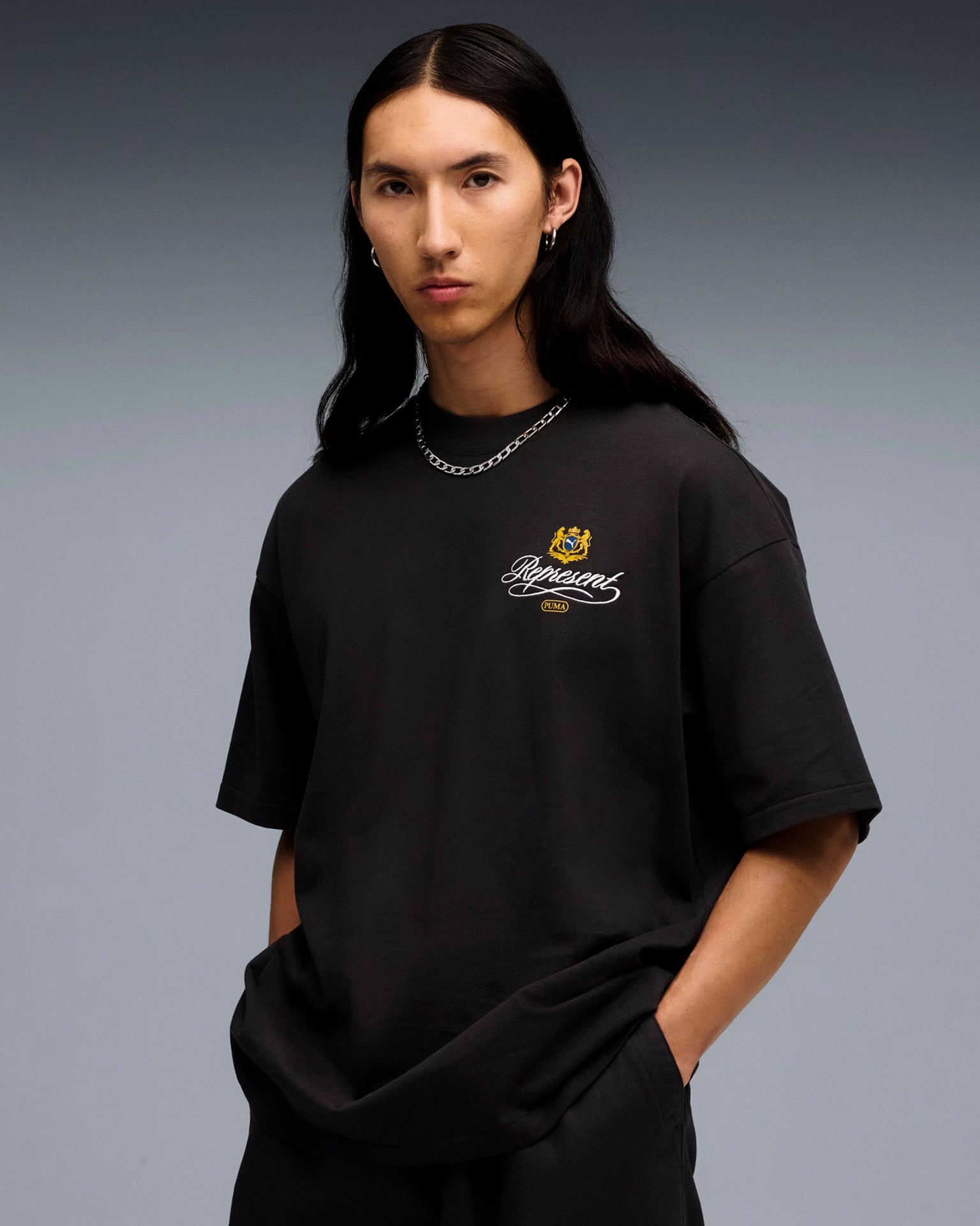 Puma Graphic Tee Flat Dark Gray T-Shirts 632544 97 On Model Front View | Overkill