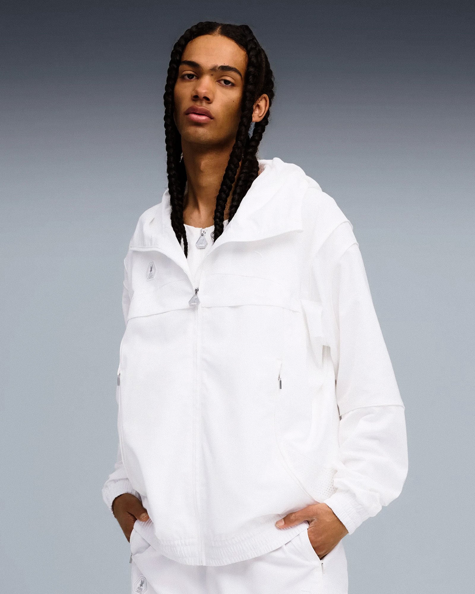 Puma CLRT Jacket Puma White Track Jackets 633722 02 On Model Front View | Overkill