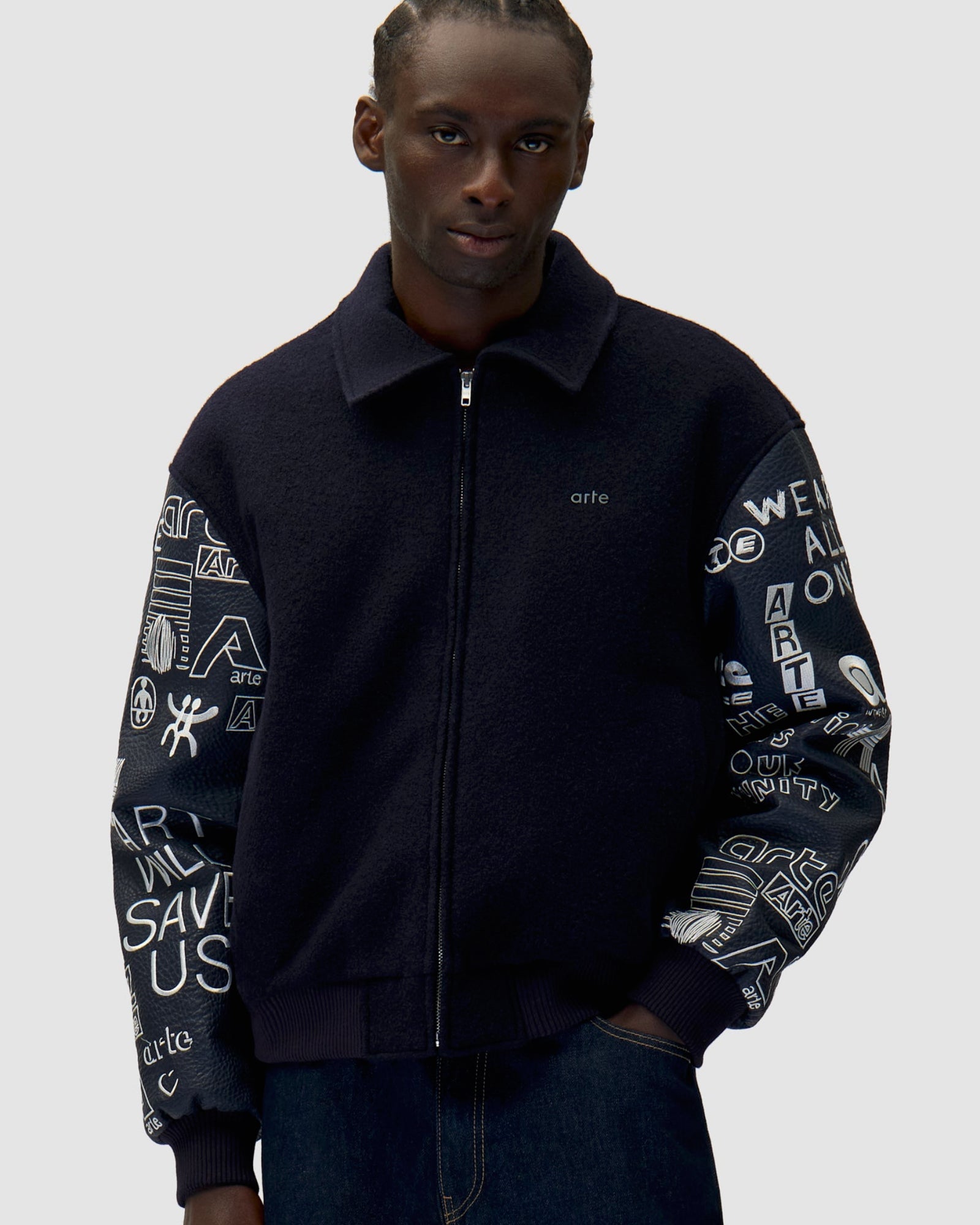 Arte Art Saves College Jacket Navy Bomber & Varsity Jackets AW25-074J / Navy Model Detail 1 | Overkill