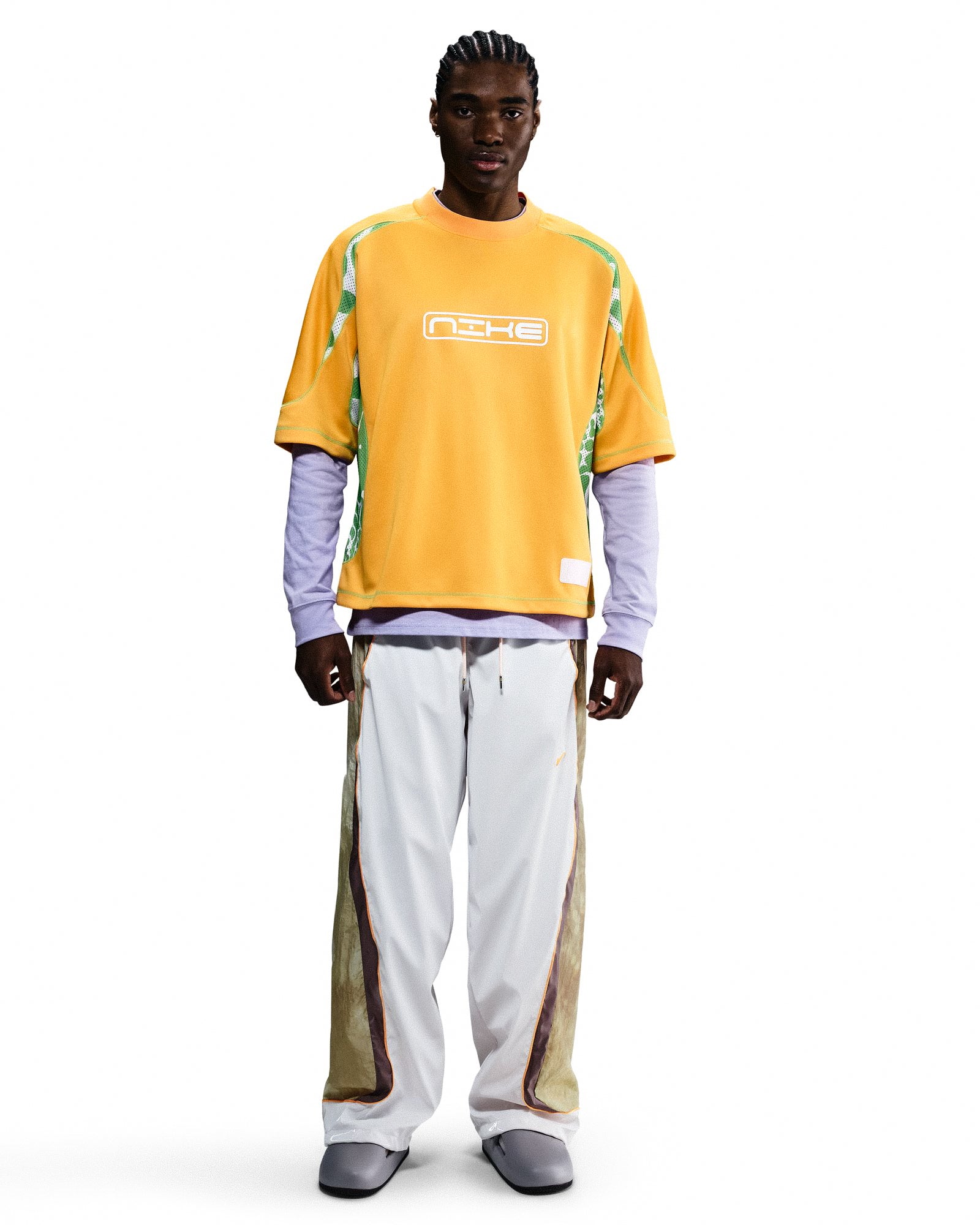 Nike Project F.R.O.G. Track Pants White / Olive Aura / Taupe Grey / Sundial Pant HJ3292 100 On Model Front View | Overkill