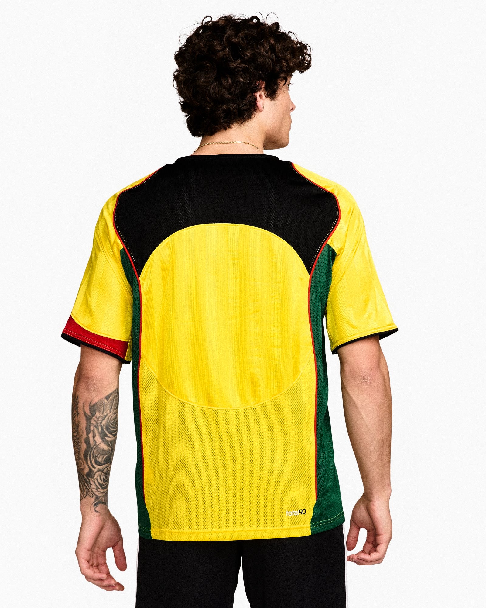 Nike T90 Dri-Fit Energy Jersey Tour Yellow / Black / Sport Red / Black Jersey IB4218 719 On Model Back View | Overkill