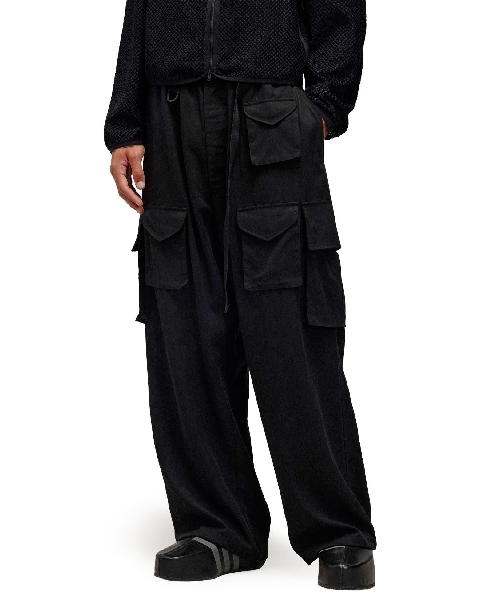 Y-3 Refined Wool Cargo Pants Black Casual Pants IW7453 On Model Front View | Overkill