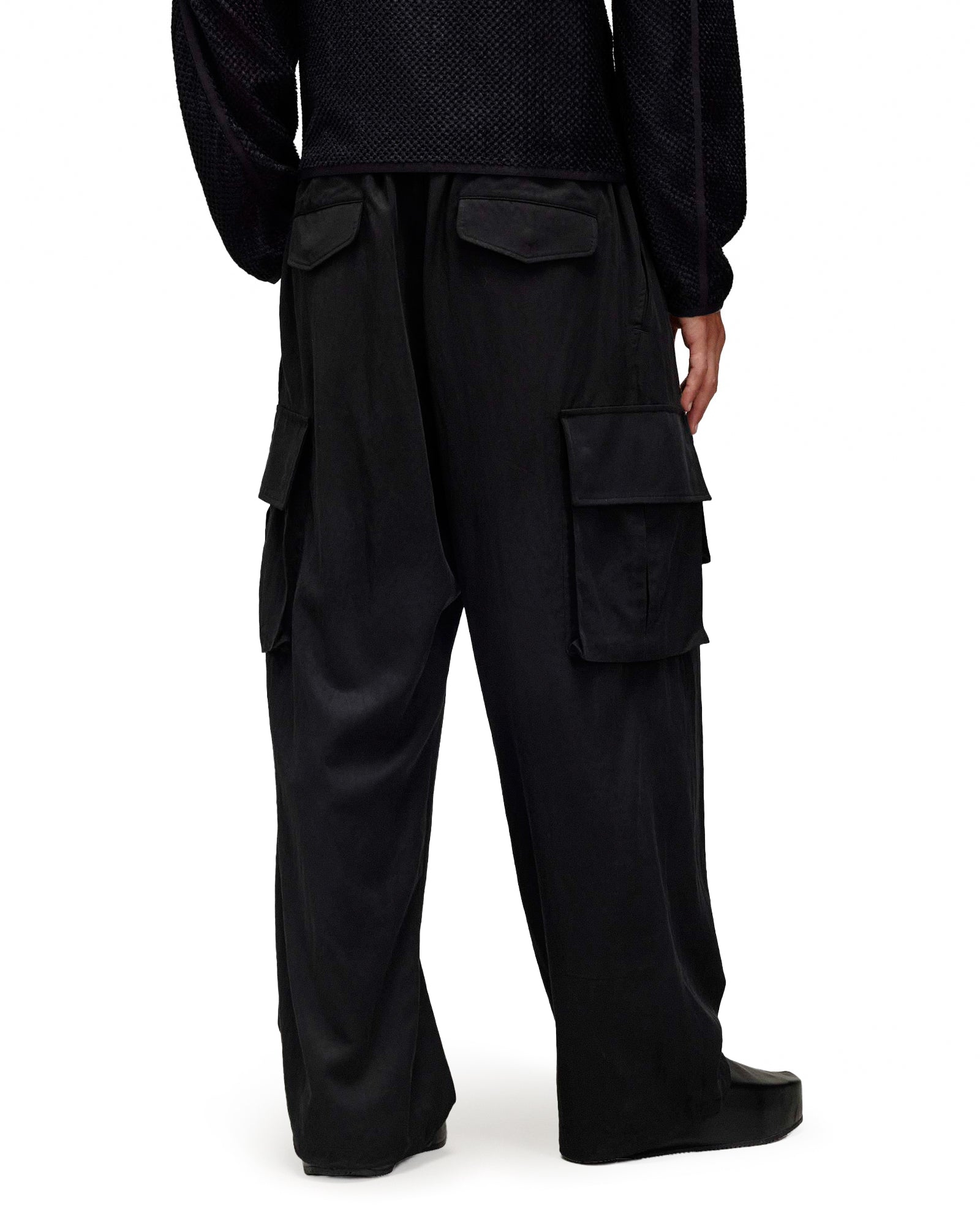 Y-3 Refined Wool Cargo Pants Black Casual Pants IW7453 On Model Back View | Overkill