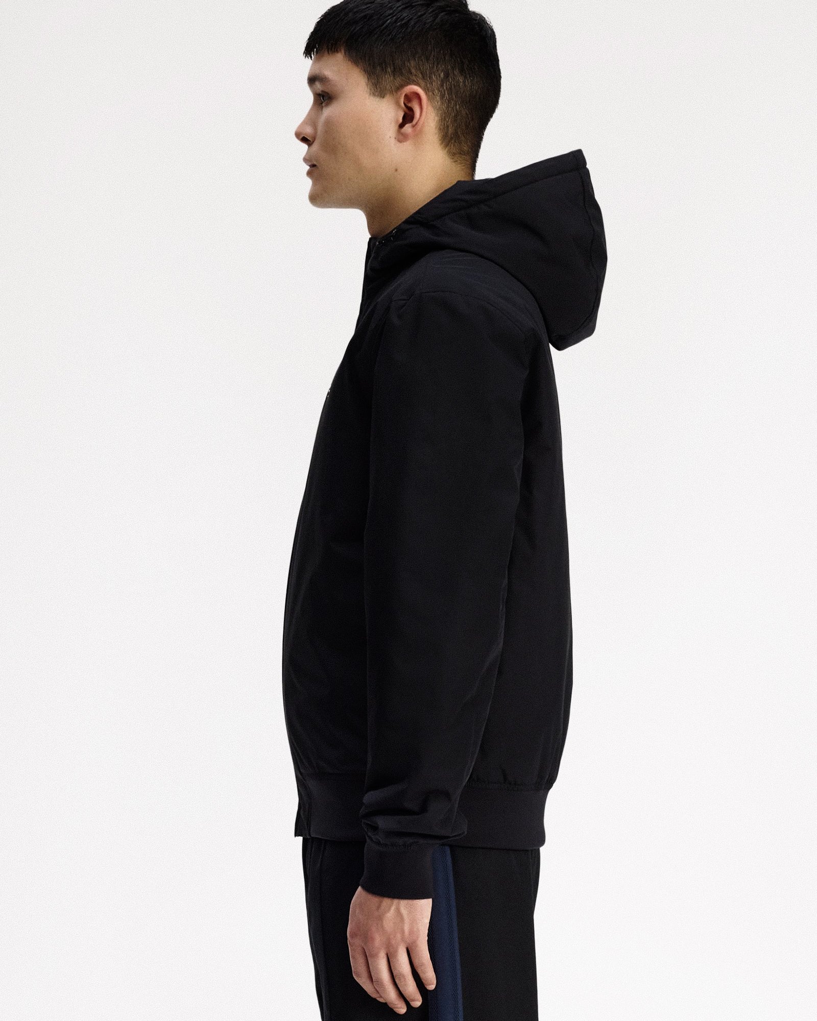 Fred Perry Hooded Brentham Jacket Black Puffer Jackets J1304-102 On Model Back View | Overkill