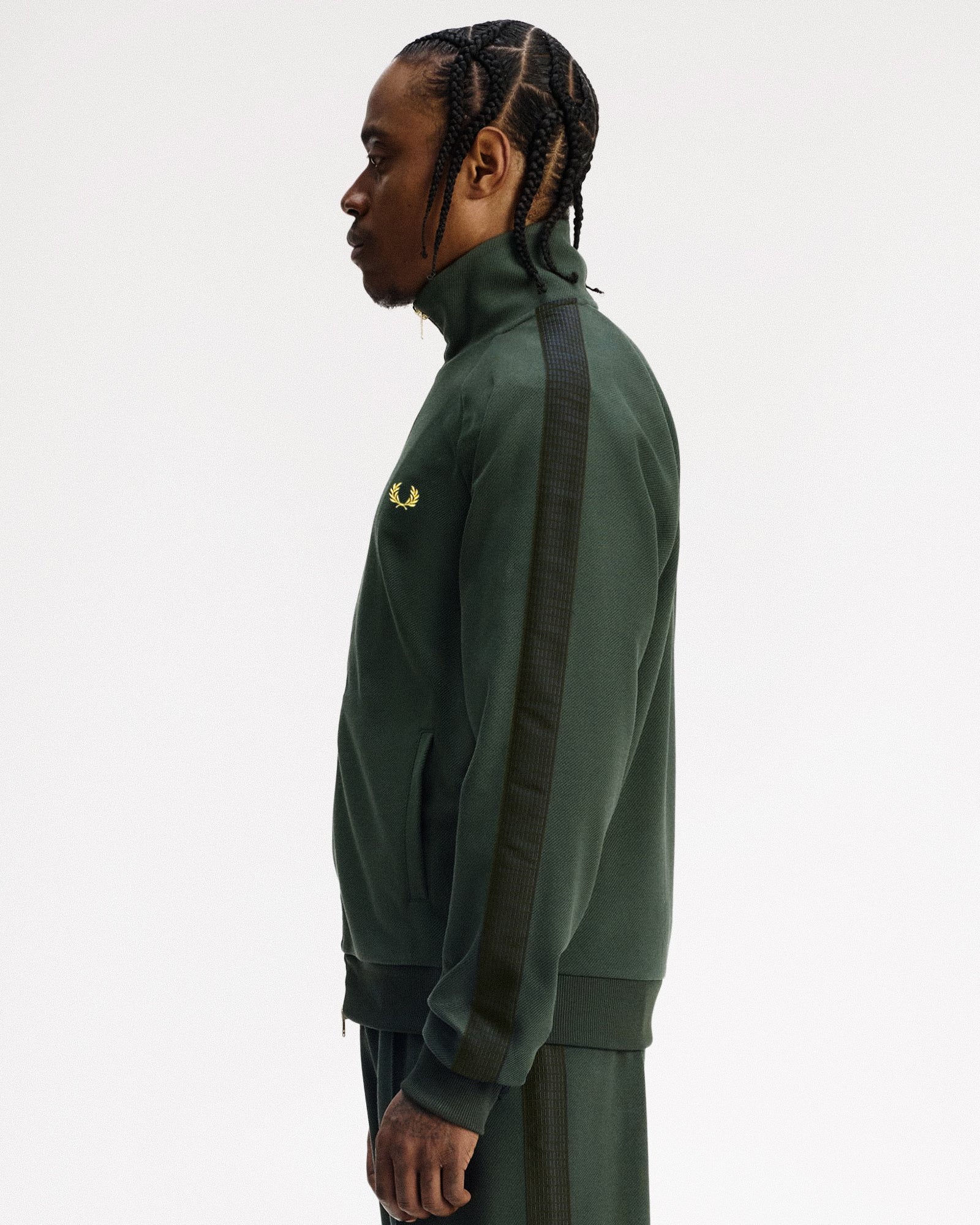 Fred Perry Dash Taped Track Jacket Court Green Track Jackets J1334-X89 On Model Back View | Overkill