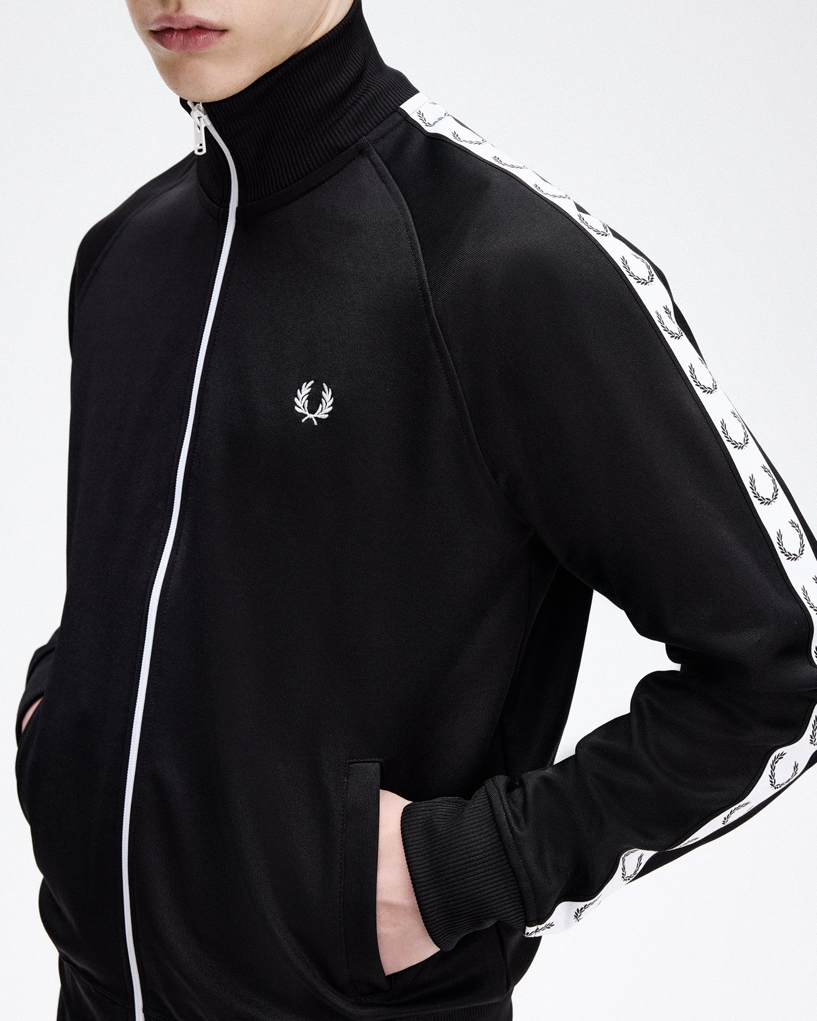 Fred Perry Taped Track Jacket Black Track Jackets Close-up | Overkill