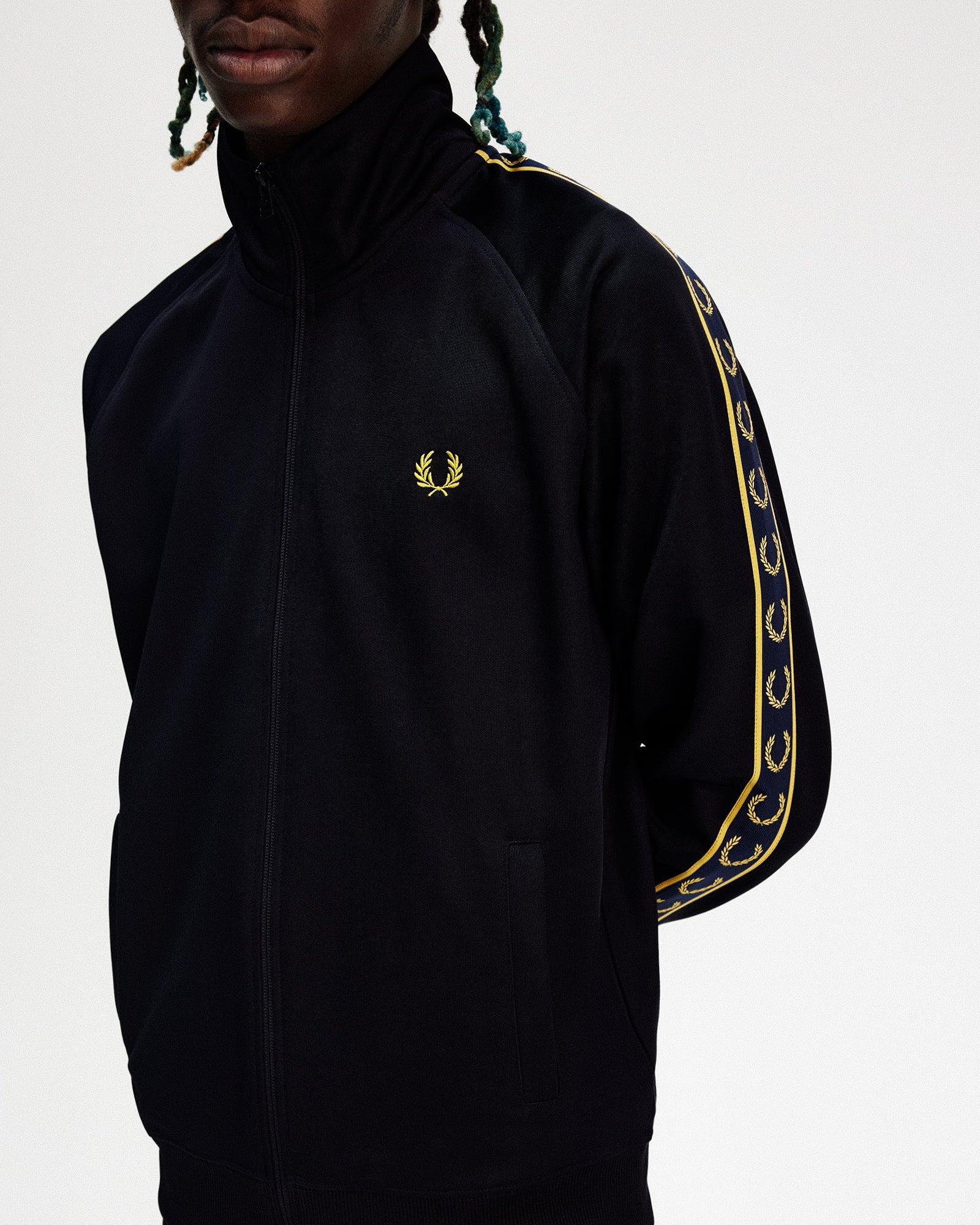 Fred Perry Contrast Tape Track Jacket Navy / Honeycomb Track Jackets Detailfoto | Overkill