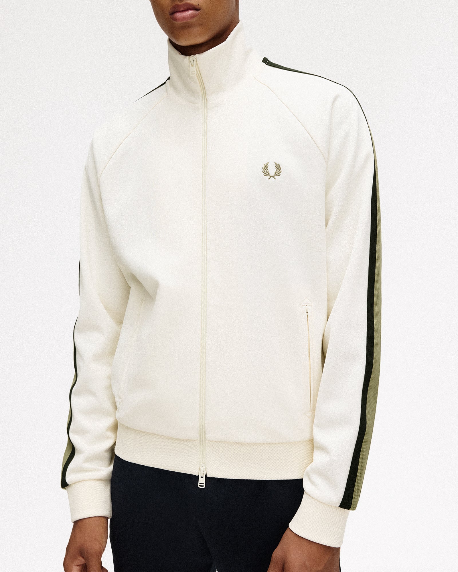 Fred Perry Two Colour Tape Track Jacket Light Ecru Track Jackets Close-up | Overkill