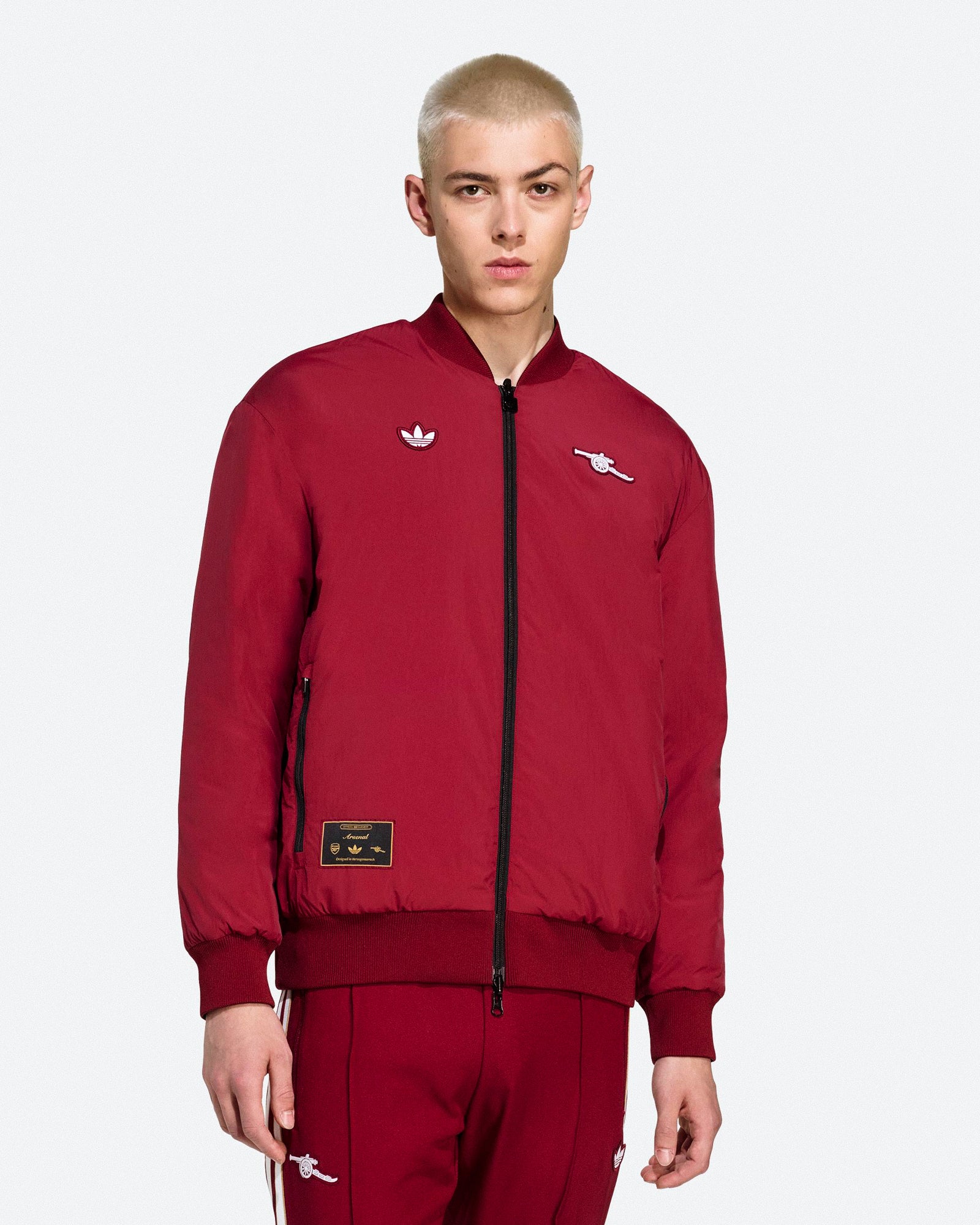 adidas Arsenal FC Icon Reversible Jacket Team Coll Burgundy 2 / Black Jackets JM9404 On Model Front View | Overkill