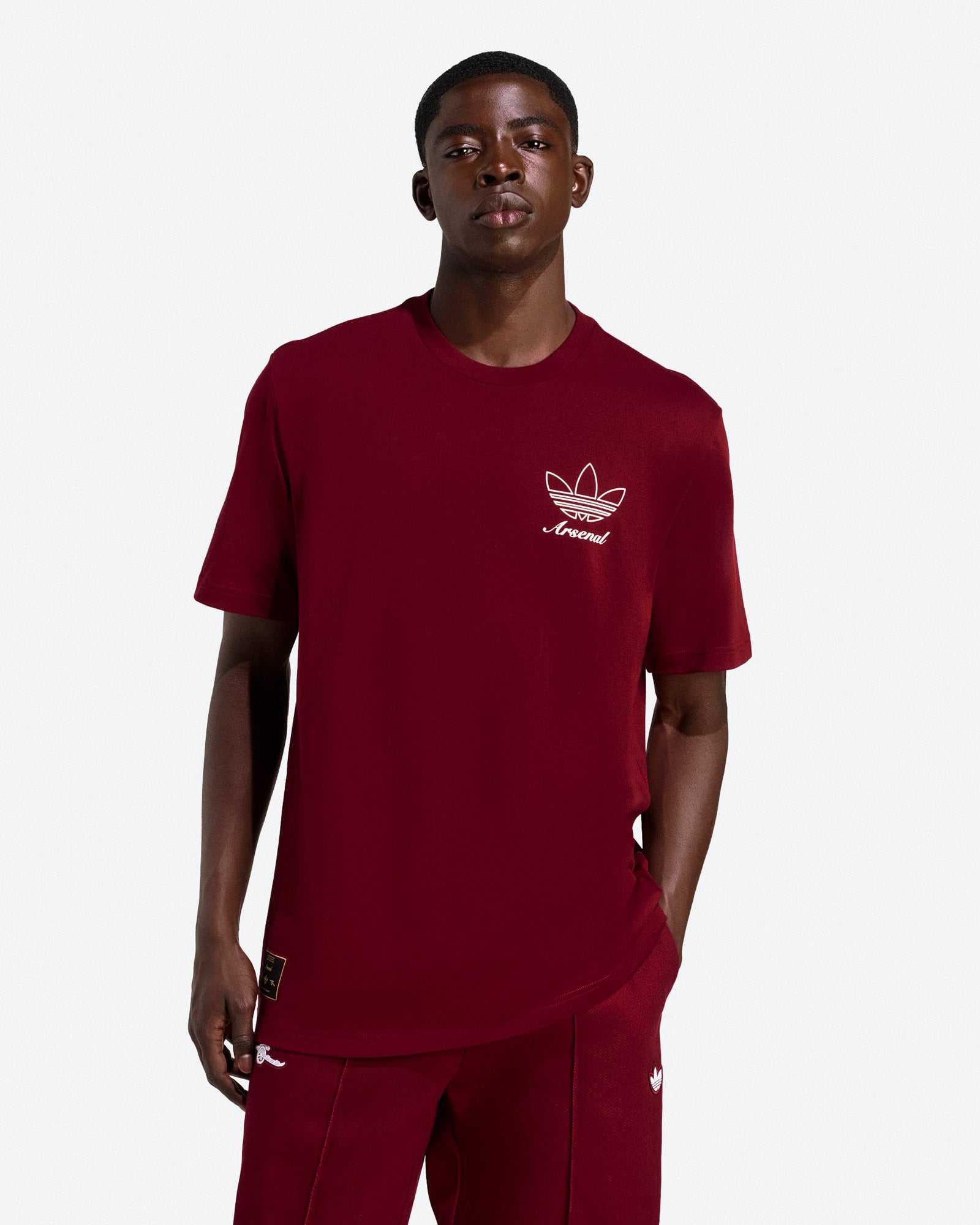 adidas FC Arsenal Icon Graphic Tee Team Coll Burgundy 2 T-Shirts JM9414 On Model Front View | Overkill