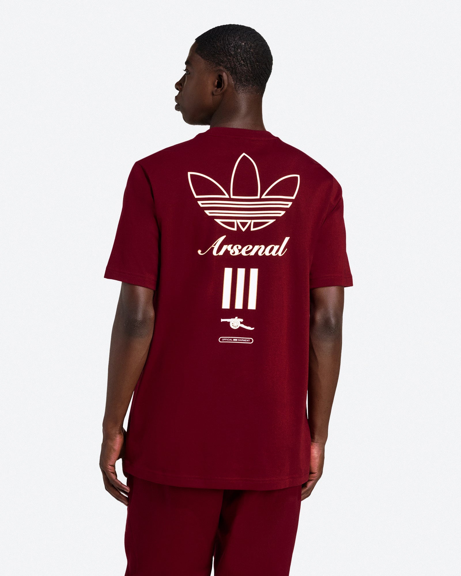 adidas FC Arsenal Icon Graphic Tee Team Coll Burgundy 2 T-Shirts JM9414 On Model Back View | Overkill