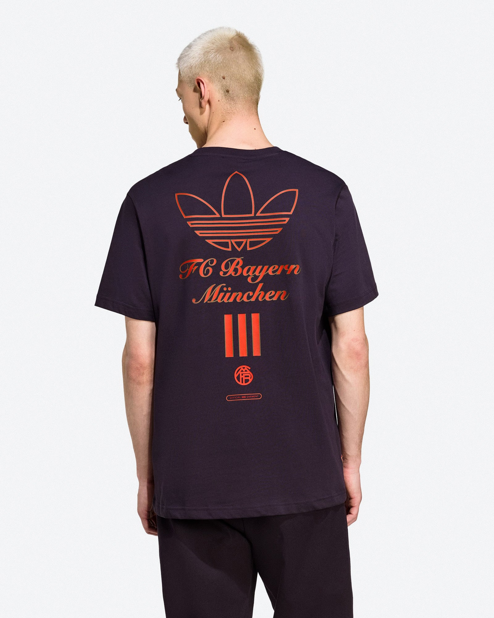 adidas FC Bayern München Icon Graphic Tee Aurora Black T-Shirts JM9444 On Model Back View | Overkill