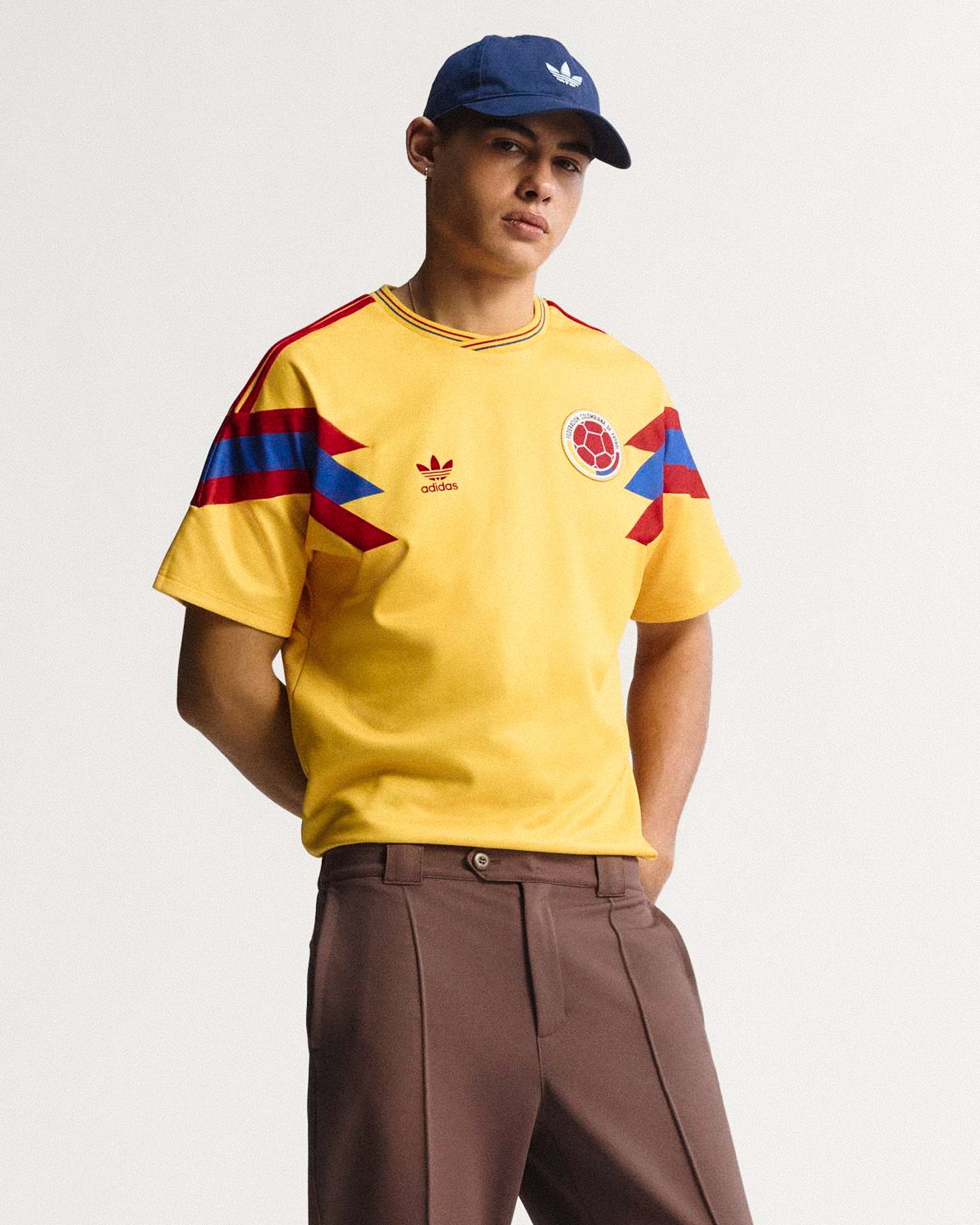 adidas FCF Colombia Away Jersey 90 Bold Gold T-Shirts JN3713 On Model Front View | Overkill