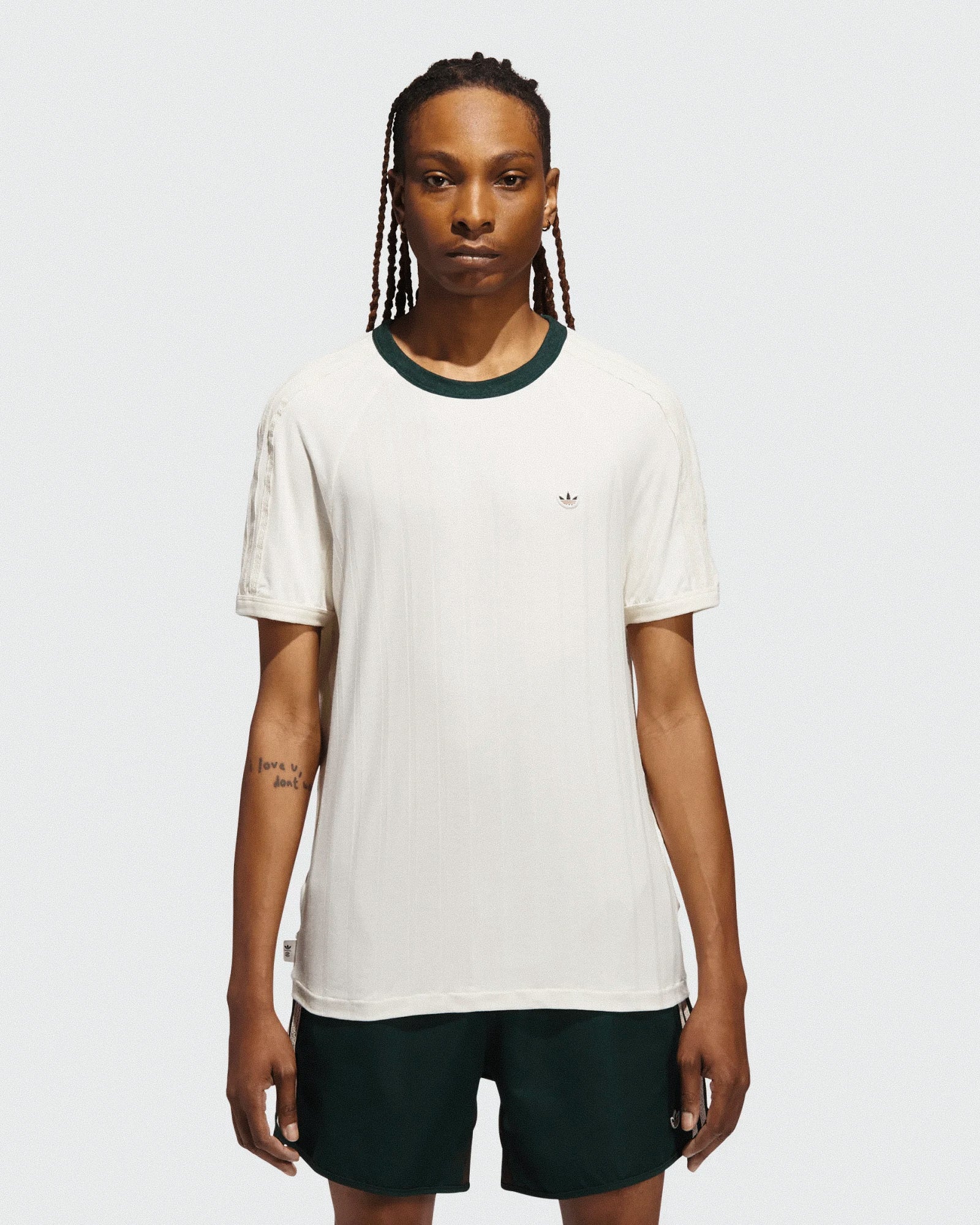 adidas Rib Tee Cream White / Green Night Tee JN7728 On Model Front View | Overkill