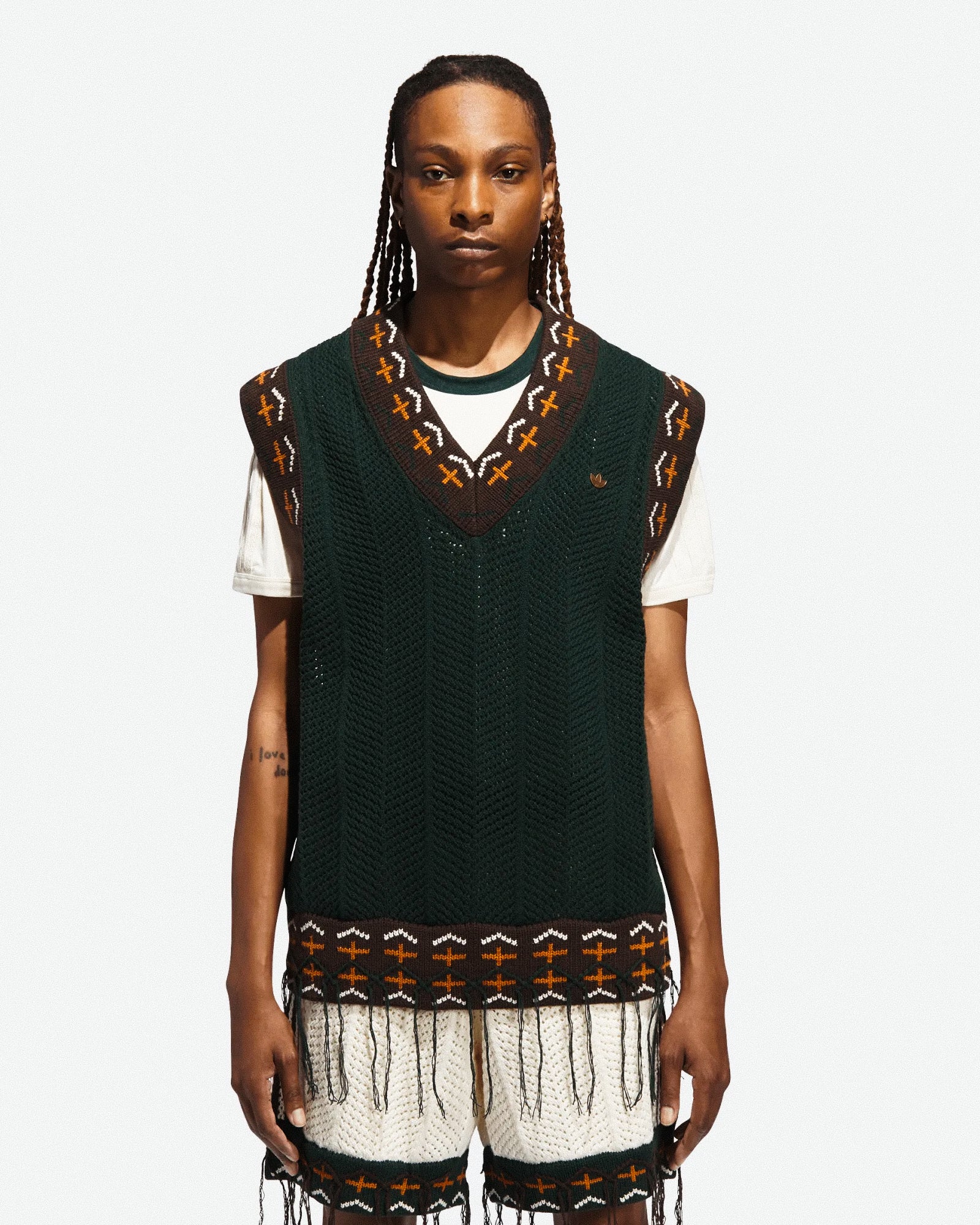 adidas Knit Vest Green Night Vest JP1606 On Model Front View | Overkill