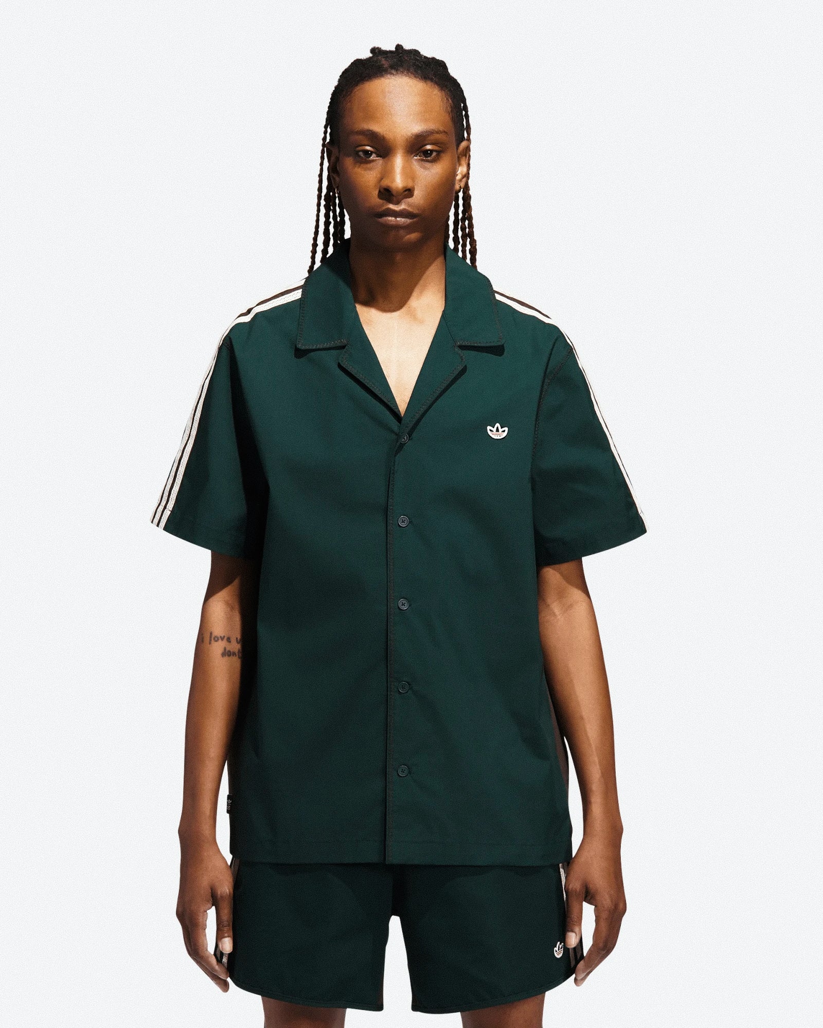 Clot x adidas Bowling Shirt Dark Brown Shirt JP3870 On Model Front View | Overkill