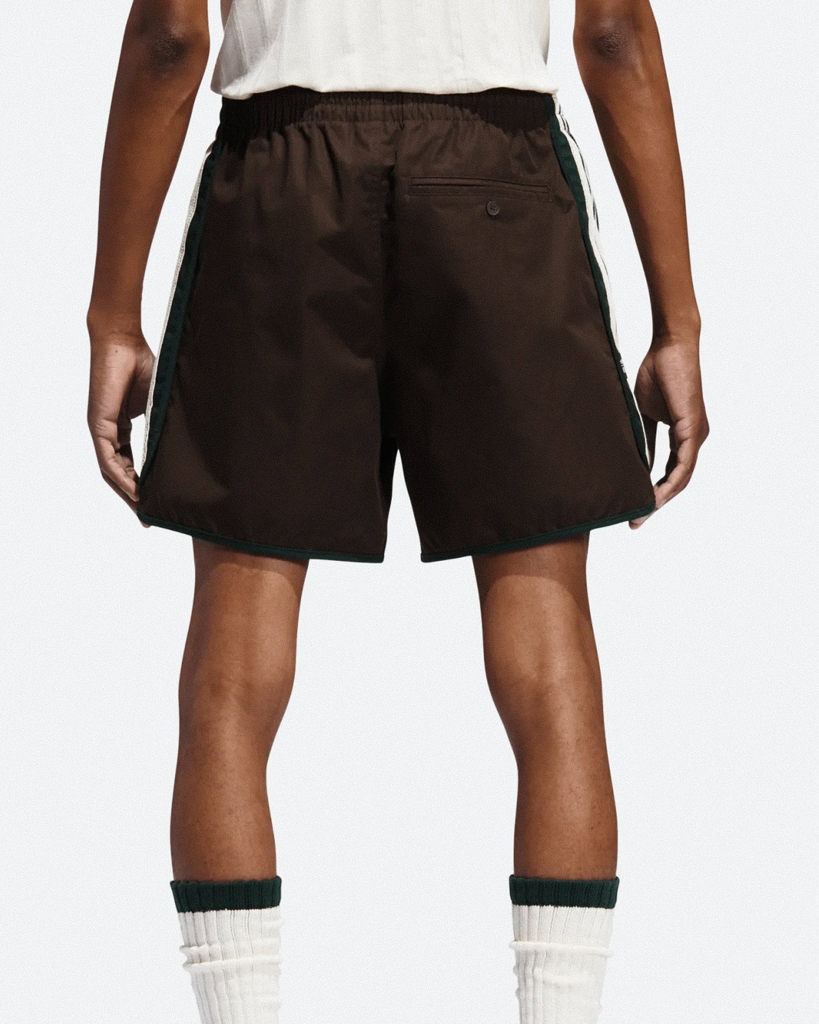 Clot x adidas Sprinter Shorts Green Night / Dark Brown Shorts JP3871 On Model Back View | Overkill