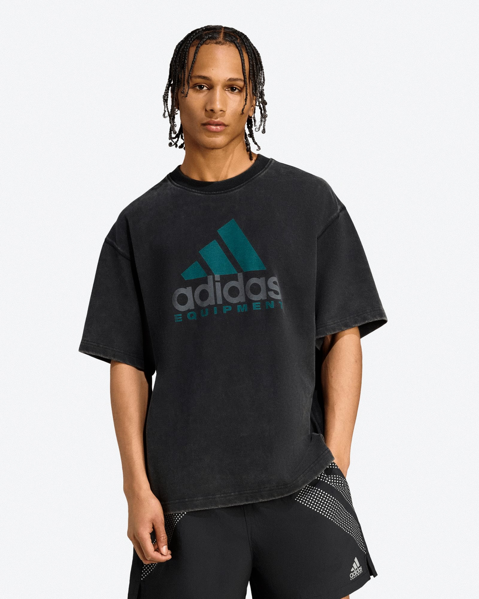 adidas Equipment Tee Black Tee JV5815 On Model Front View | Overkill