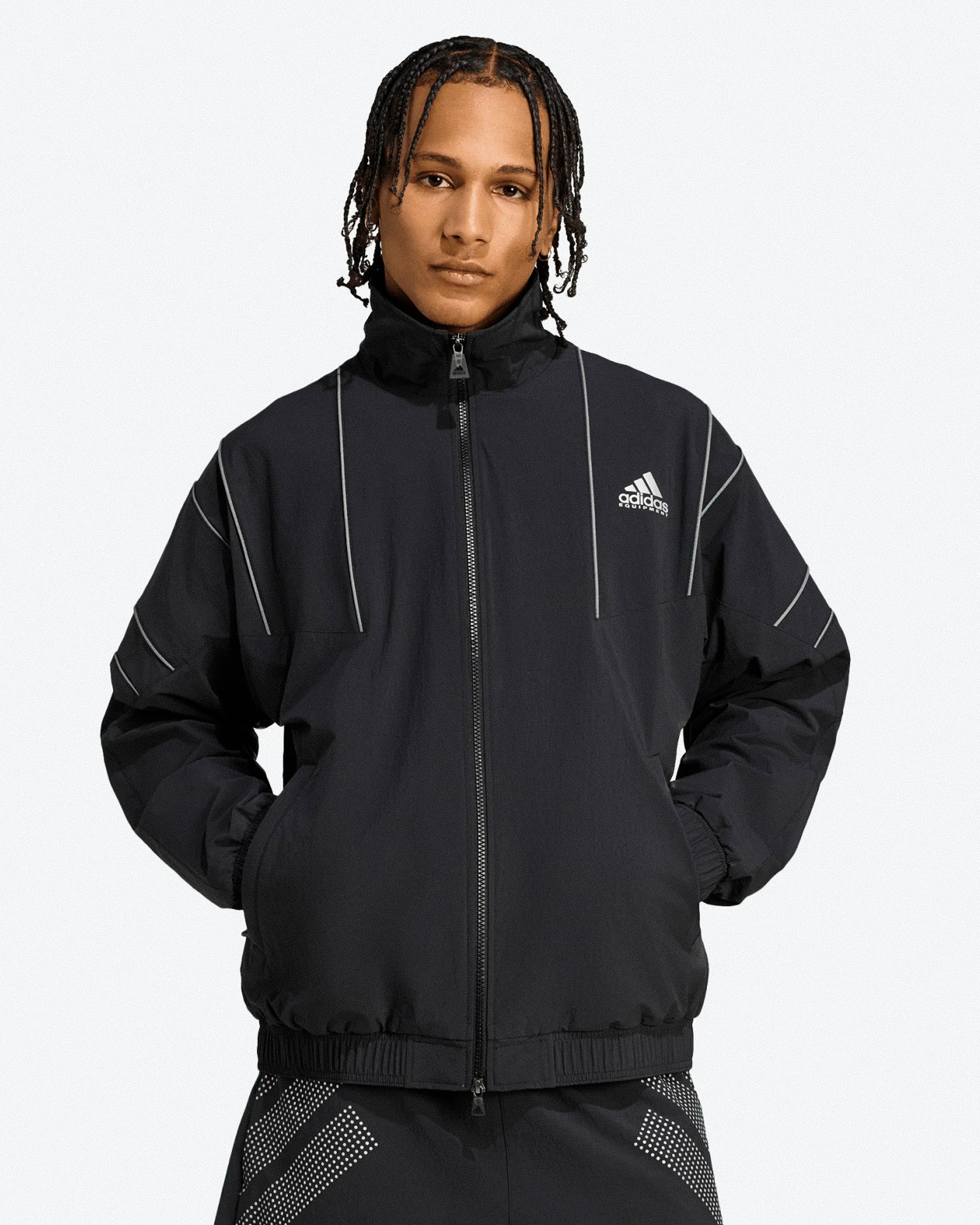 adidas Equipment Football Track Top Black Track Jackets JV7645 On Model Front View | Overkill